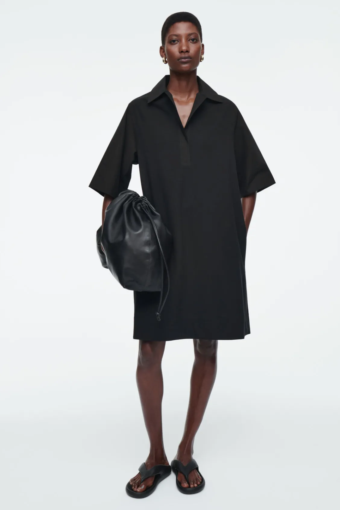 COS OVERSIZED OPEN-COLLAR SHIRT DRESS BLACK Best Sale