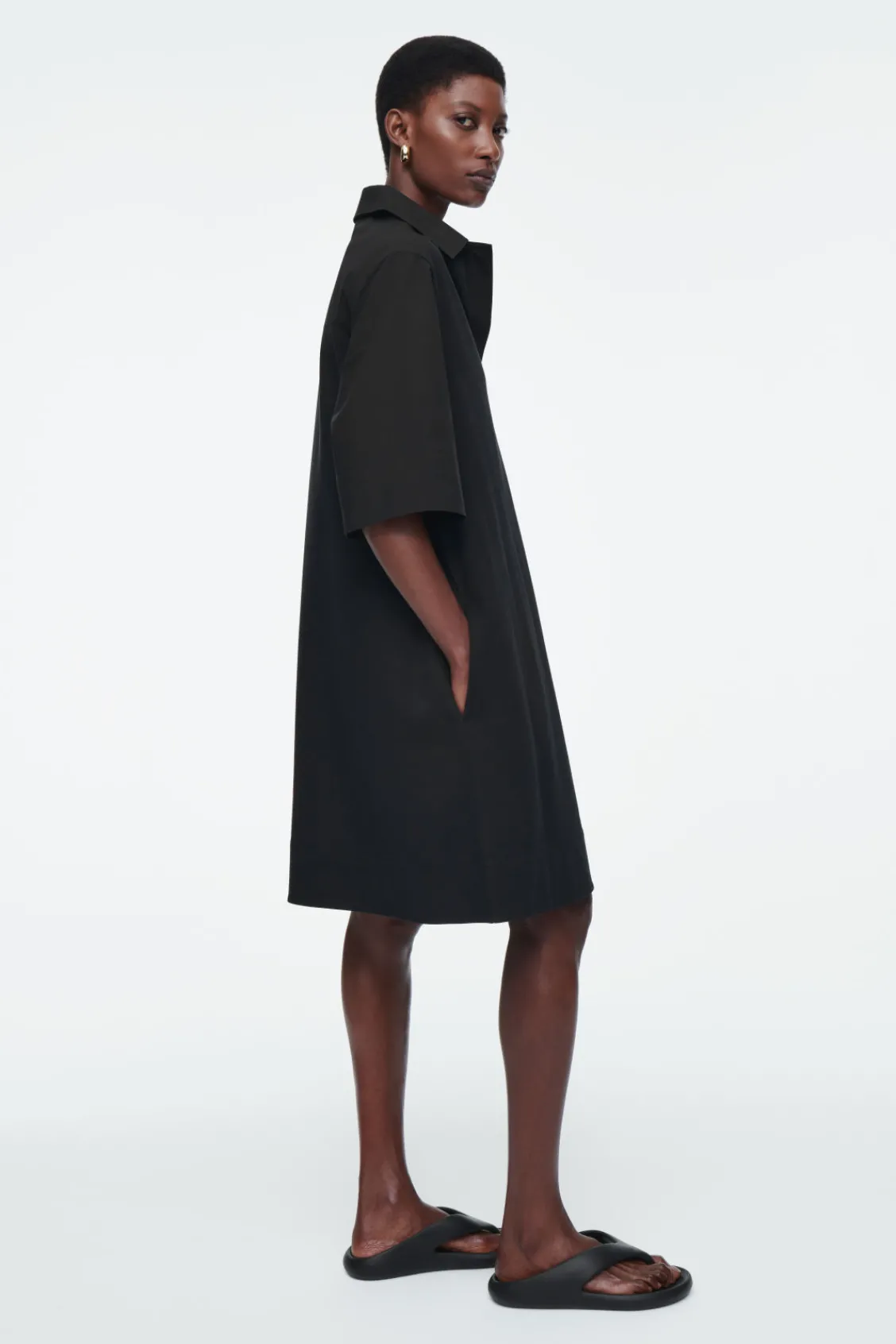 COS OVERSIZED OPEN-COLLAR SHIRT DRESS BLACK Best Sale