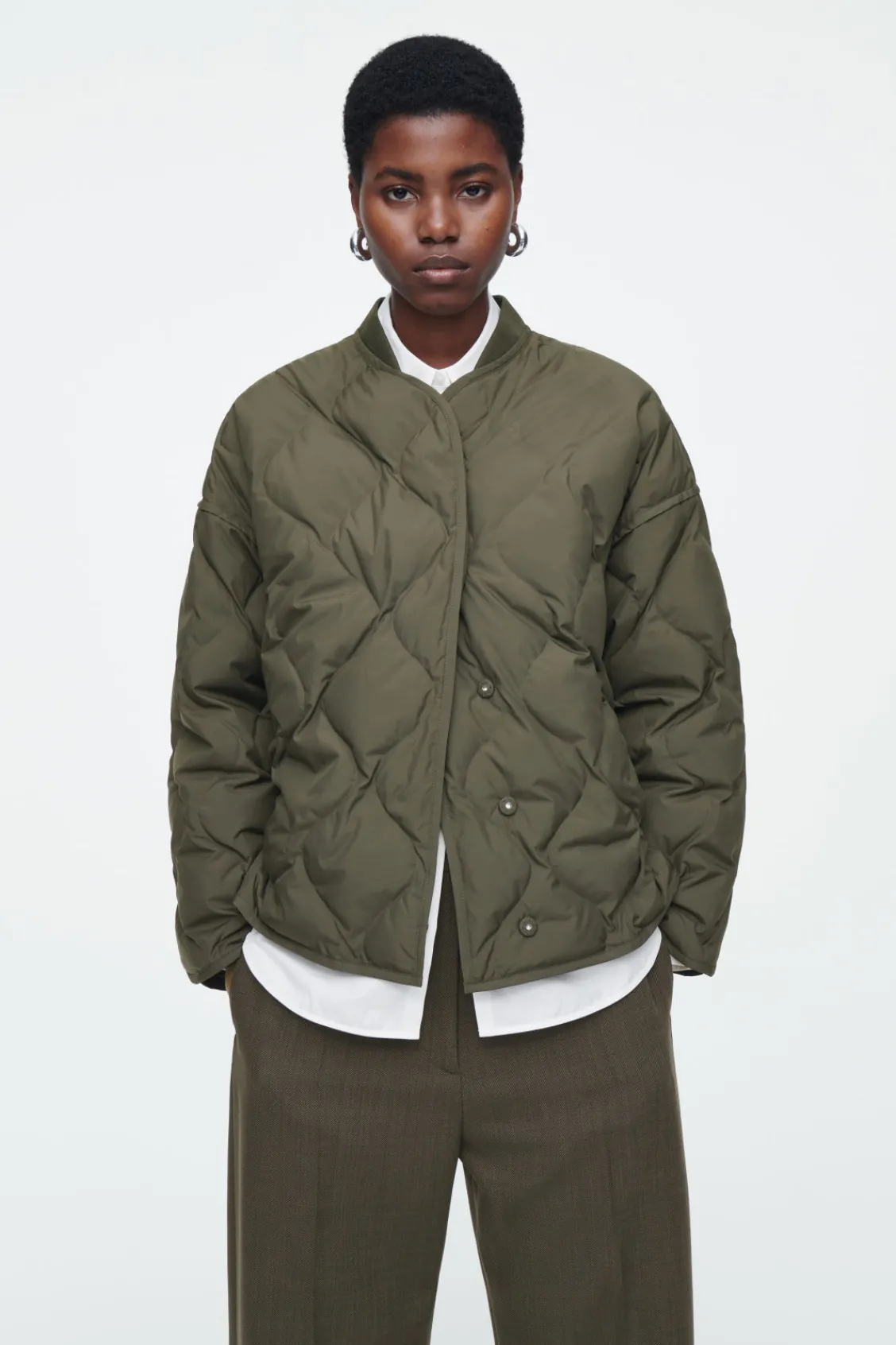 COS OVERSIZED QUILTED JACKET DARK KHAKI Best