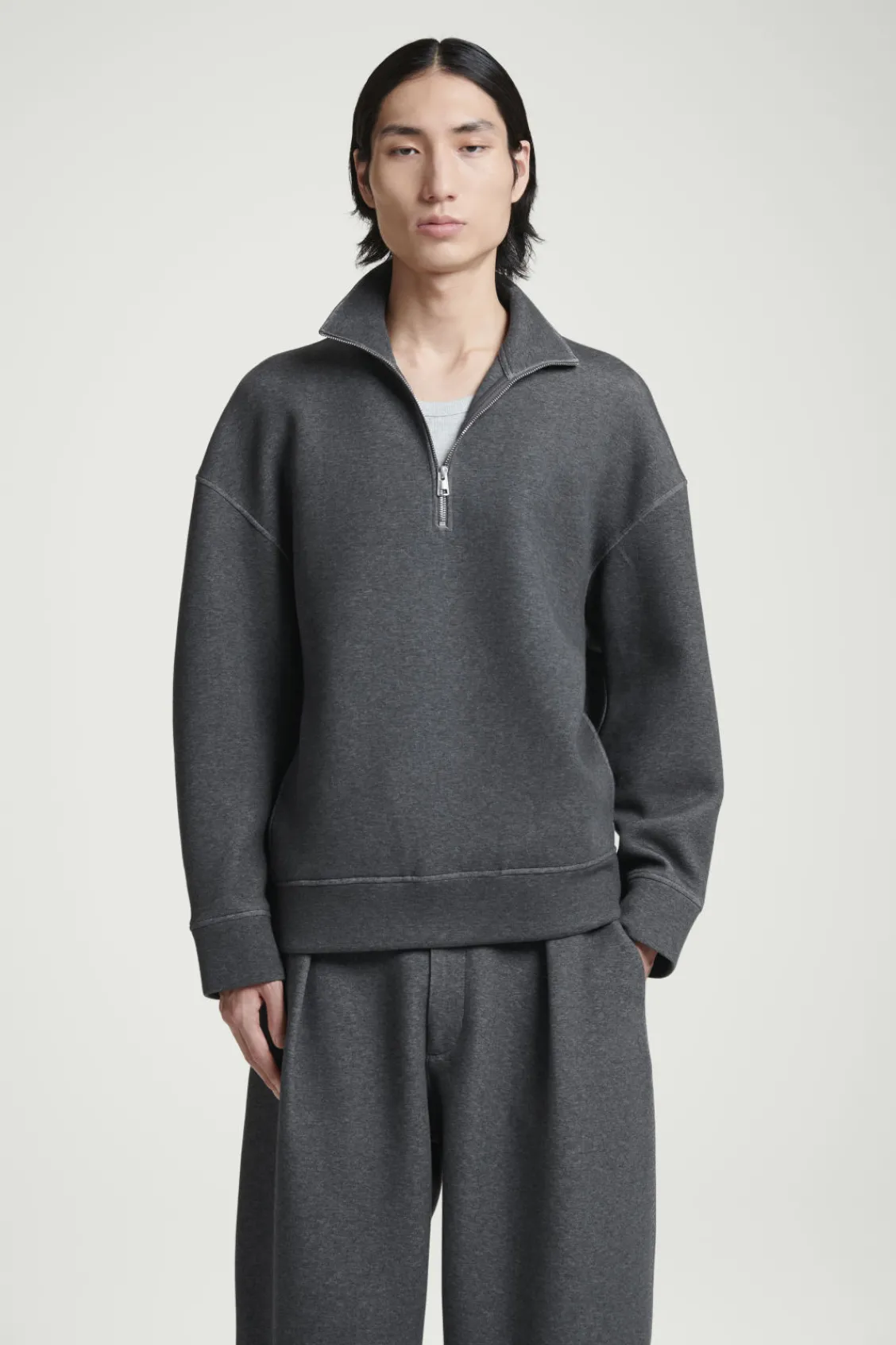 COS OVERSIZED SCUBA-JERSEY HALF-ZIP SWEATSHIRT GRAY Sale