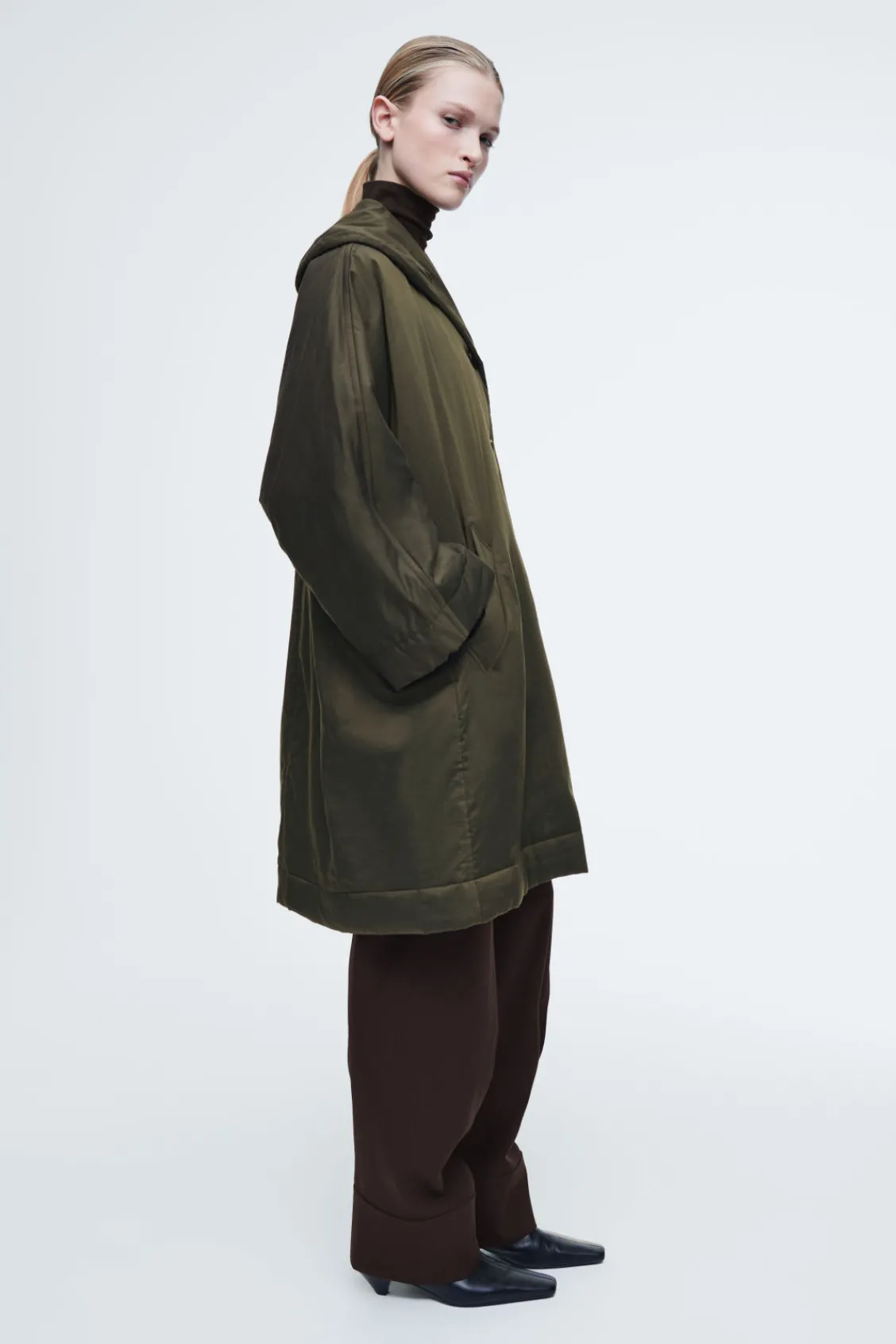 COS OVERSIZED SHAWL-COLLAR PADDED COAT KHAKI Cheap