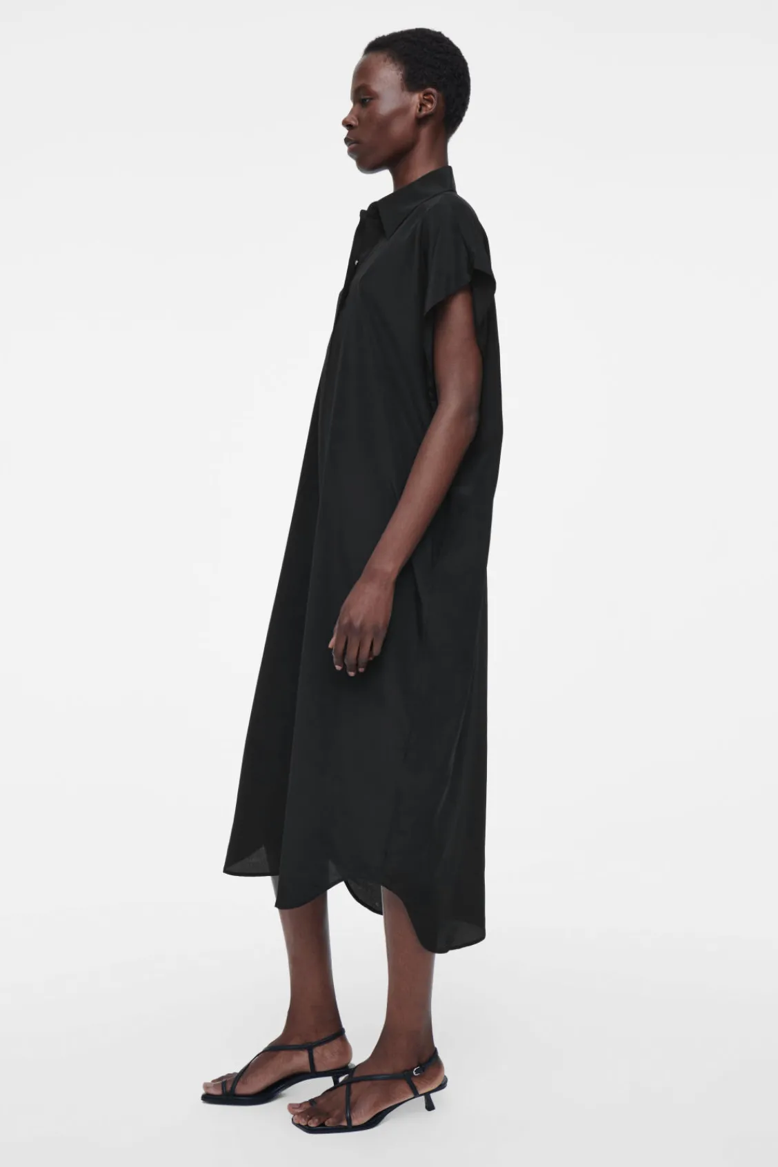 COS OVERSIZED SILK MIDI SHIRT DRESS BLACK Online