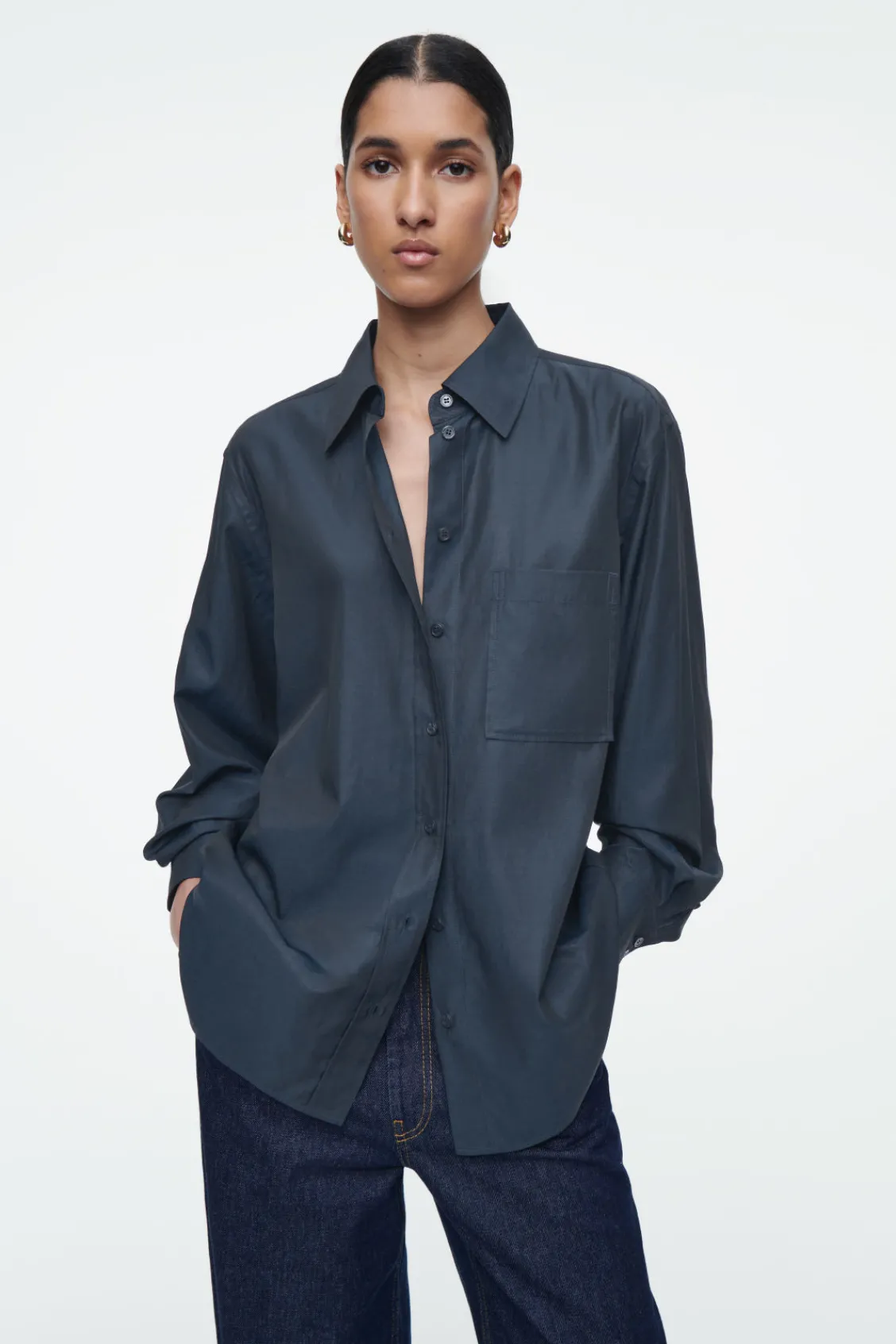 COS OVERSIZED TWILL SHIRT NAVY New