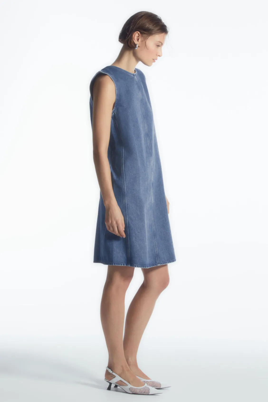 COS PANELED DENIM SHIFT DRESS BLUE Hot