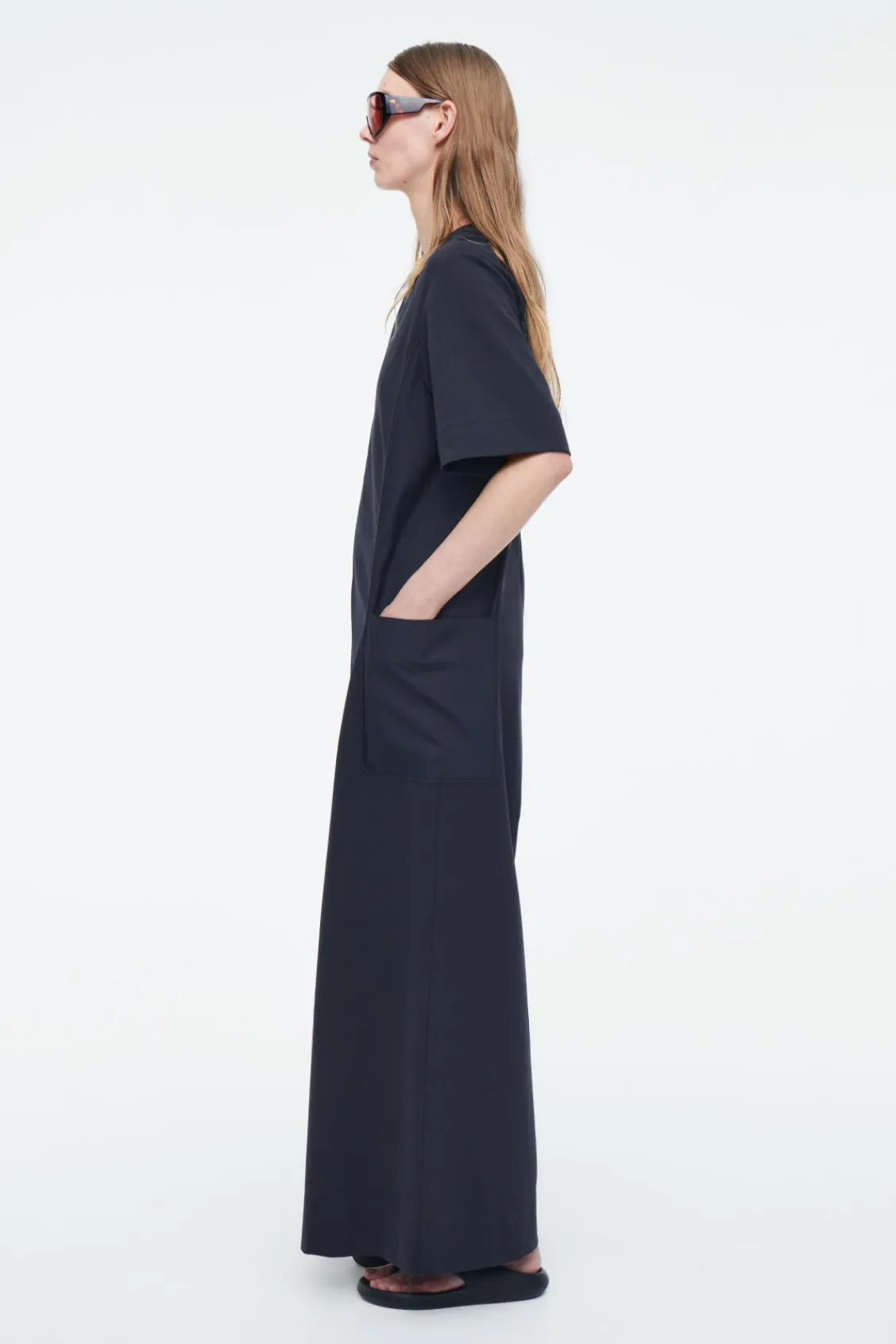 COS PANELED V-NECK JUMPSUIT NAVY Sale