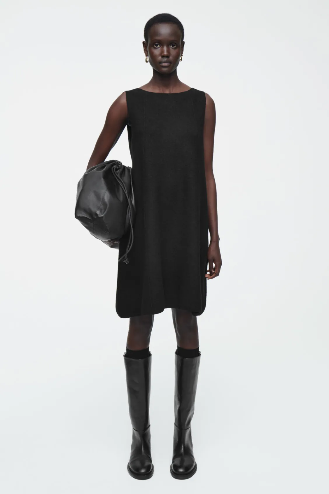 COS PANELED WOOL SHIFT DRESS BLACK Flash Sale