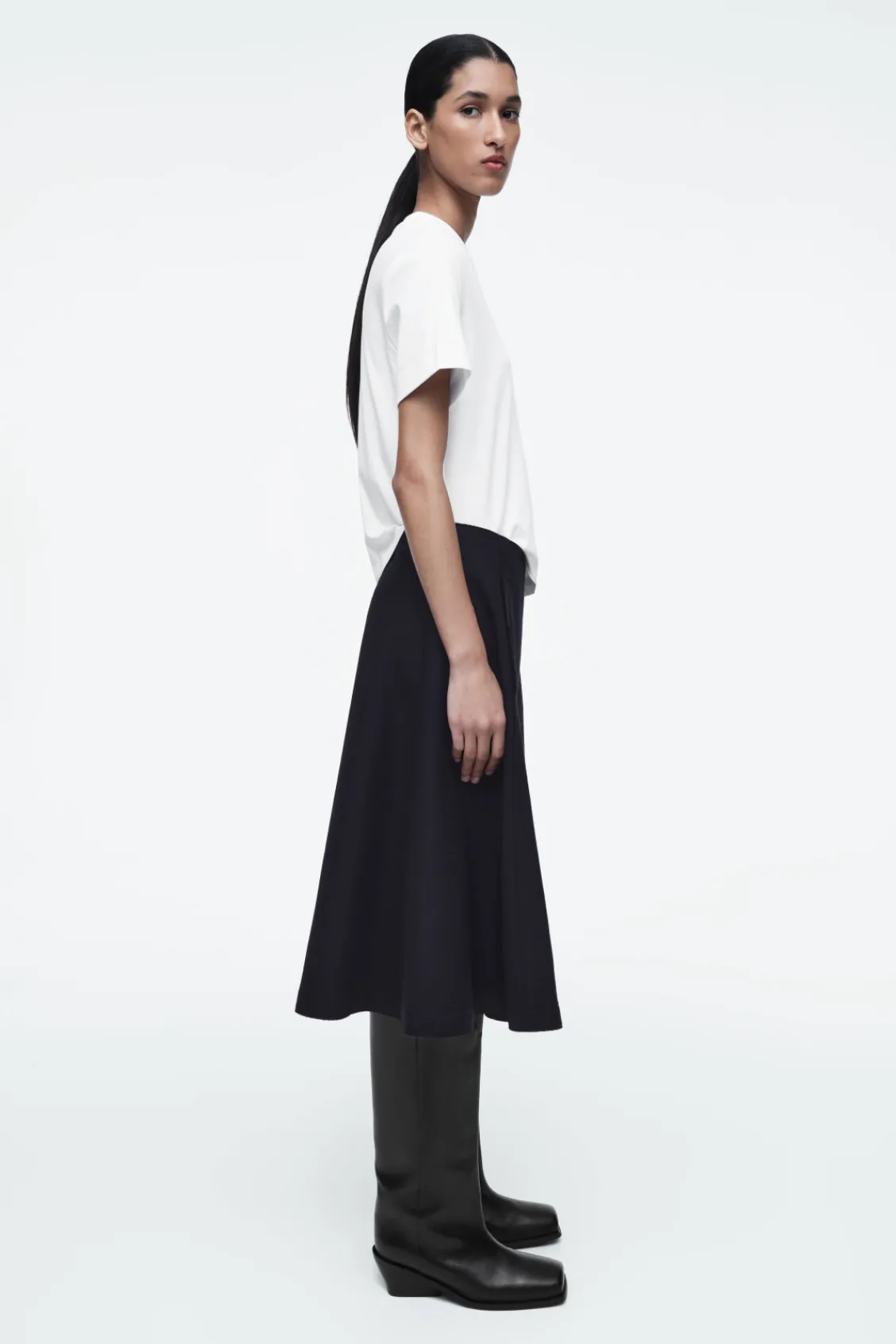 COS PANELLED WOOL MIDI SKIRT NAVY Hot