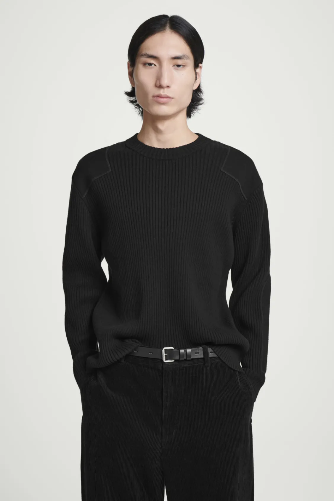 COS PATCH-DETAIL WOOL-BLEND SWEATER BLACK Best Sale