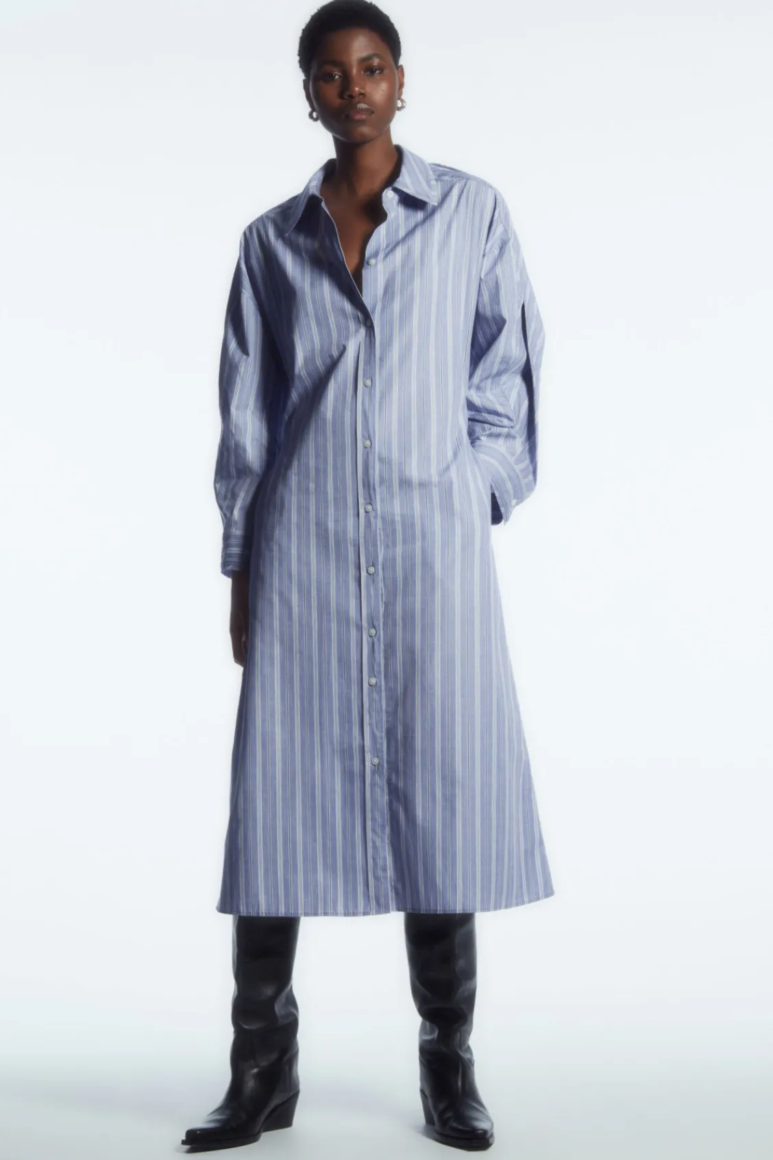 COS PINSTRIPED SHIRT DRESS BLUE / STRIPED Sale