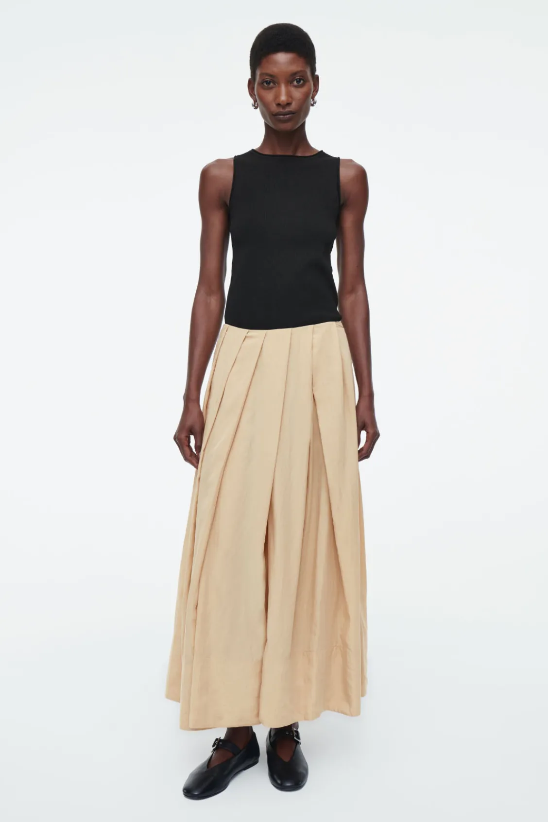 COS PLEATED A-LINE MIDI SKIRT BEIGE Fashion