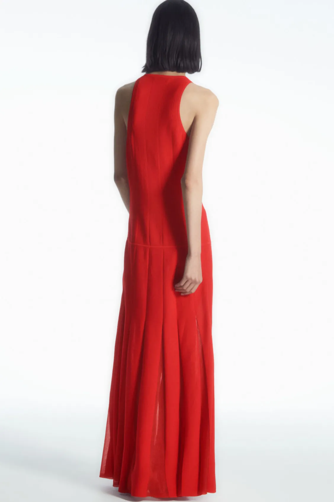 COS PLEATED RACER-NECK MAXI DRESS RED Cheap