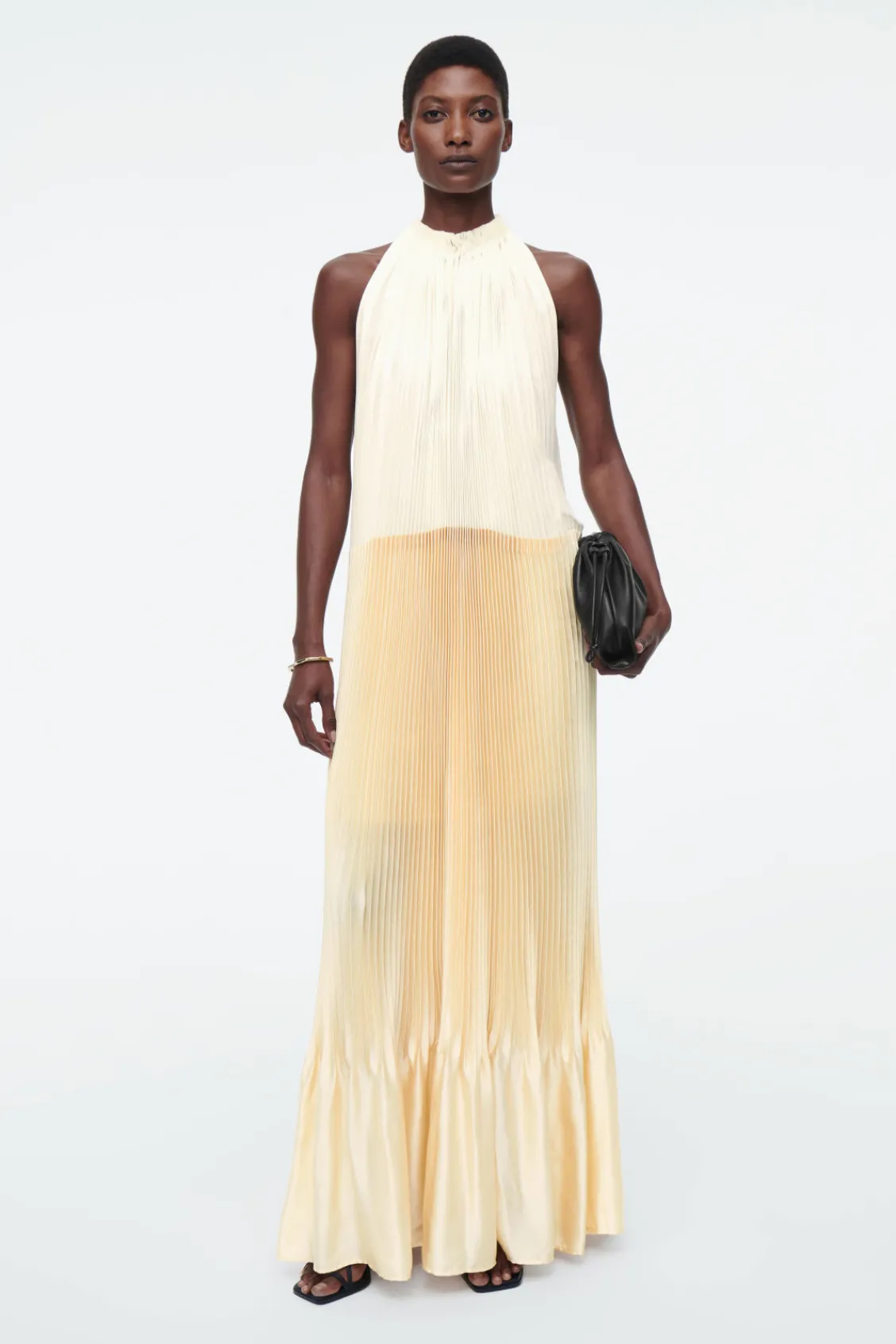 COS PLISSÉ HALTERNECK MAXI DRESS CHAMPAGNE / YELLOW New