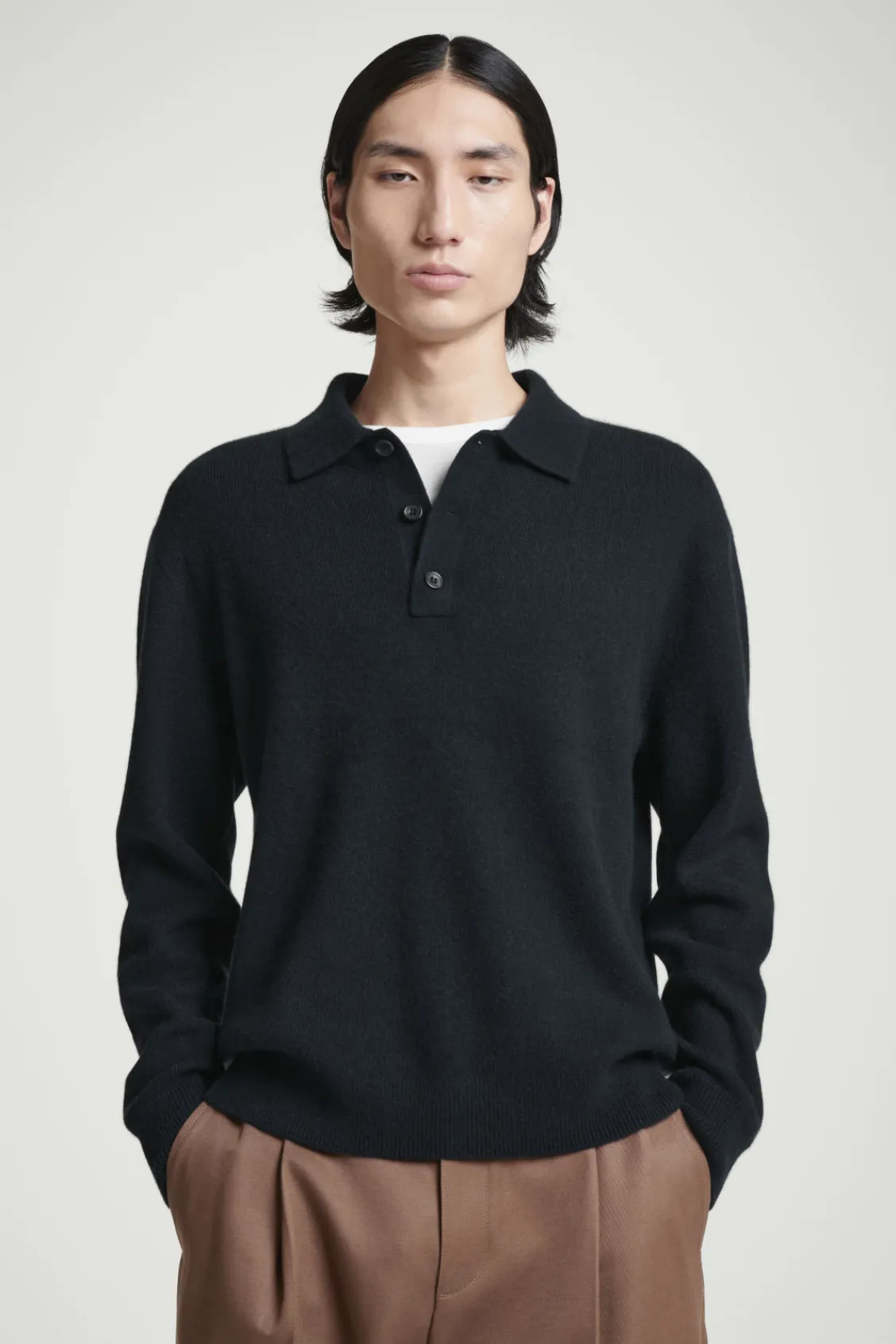 COS PURE CASHMERE POLO SHIRT NAVY Clearance