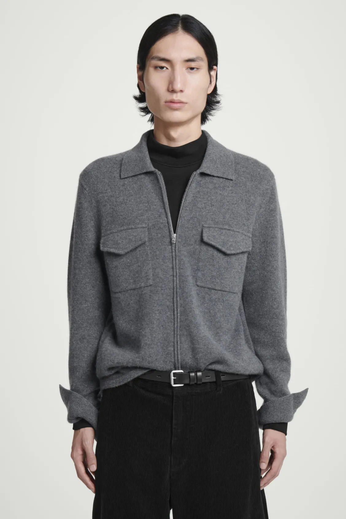 COS PURE CASHMERE ZIP-UP OVERSHIRT GRAY MÉLANGE Online