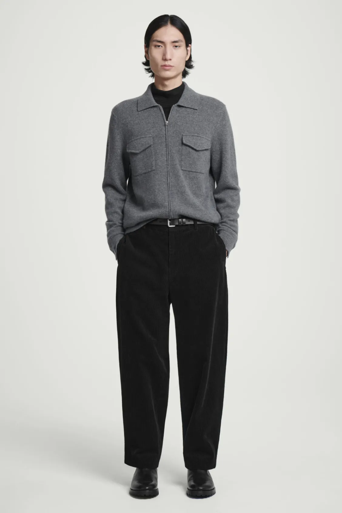 COS PURE CASHMERE ZIP-UP OVERSHIRT GRAY MÉLANGE Online