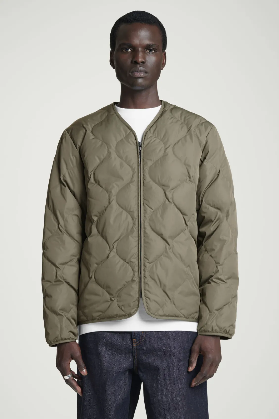 COS QUILTED DOWN LINER JACKET KHAKI Clearance