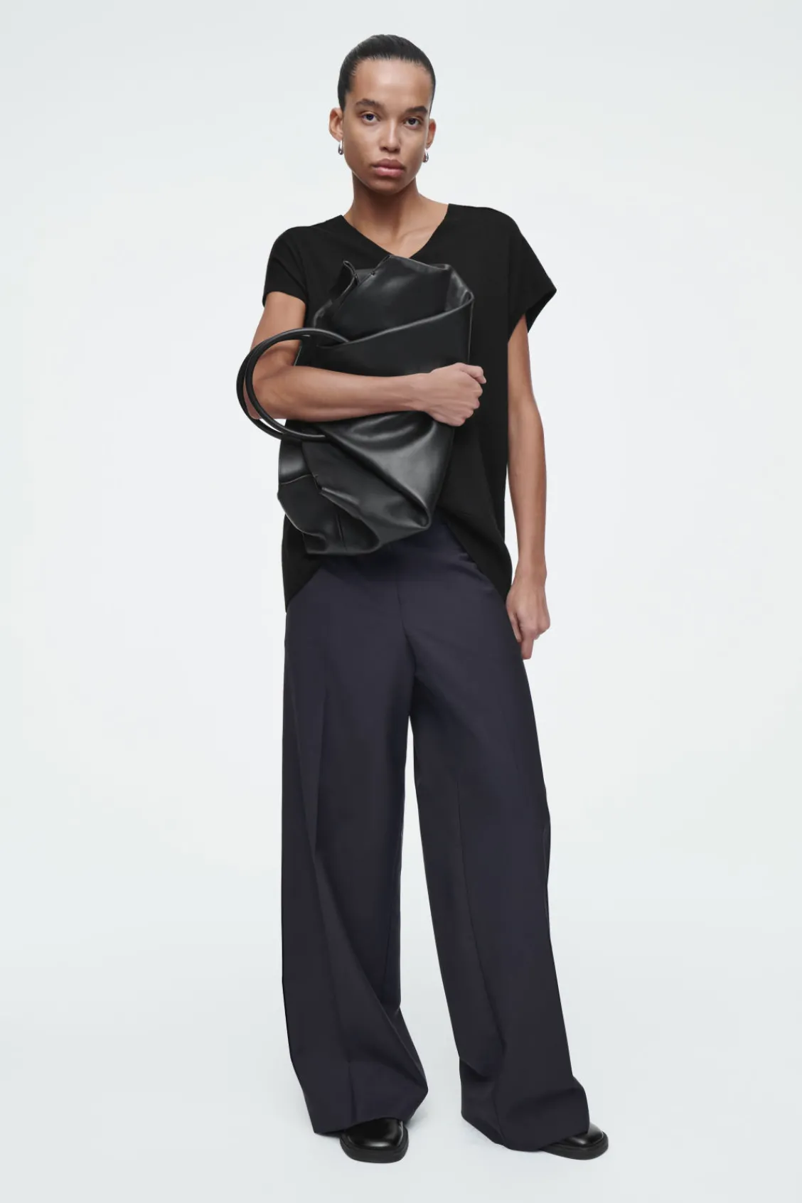 COS REGULAR ELASTICATED WOOL STRAIGHT-LEG PANTS NAVY Sale