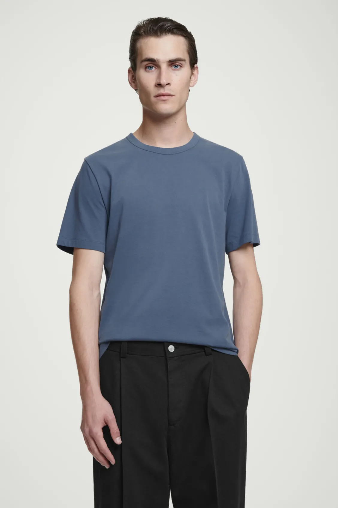 COS REGULAR LIGHTWEIGHT BRUSHED-COTTON T-SHIRT INDIGO BLUE Sale