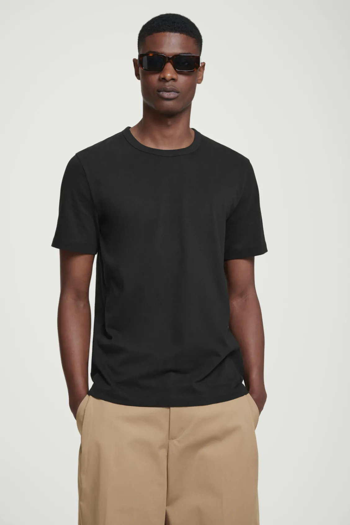 COS REGULAR LIGHTWEIGHT BRUSHED-COTTON T-SHIRT BLACK Flash Sale