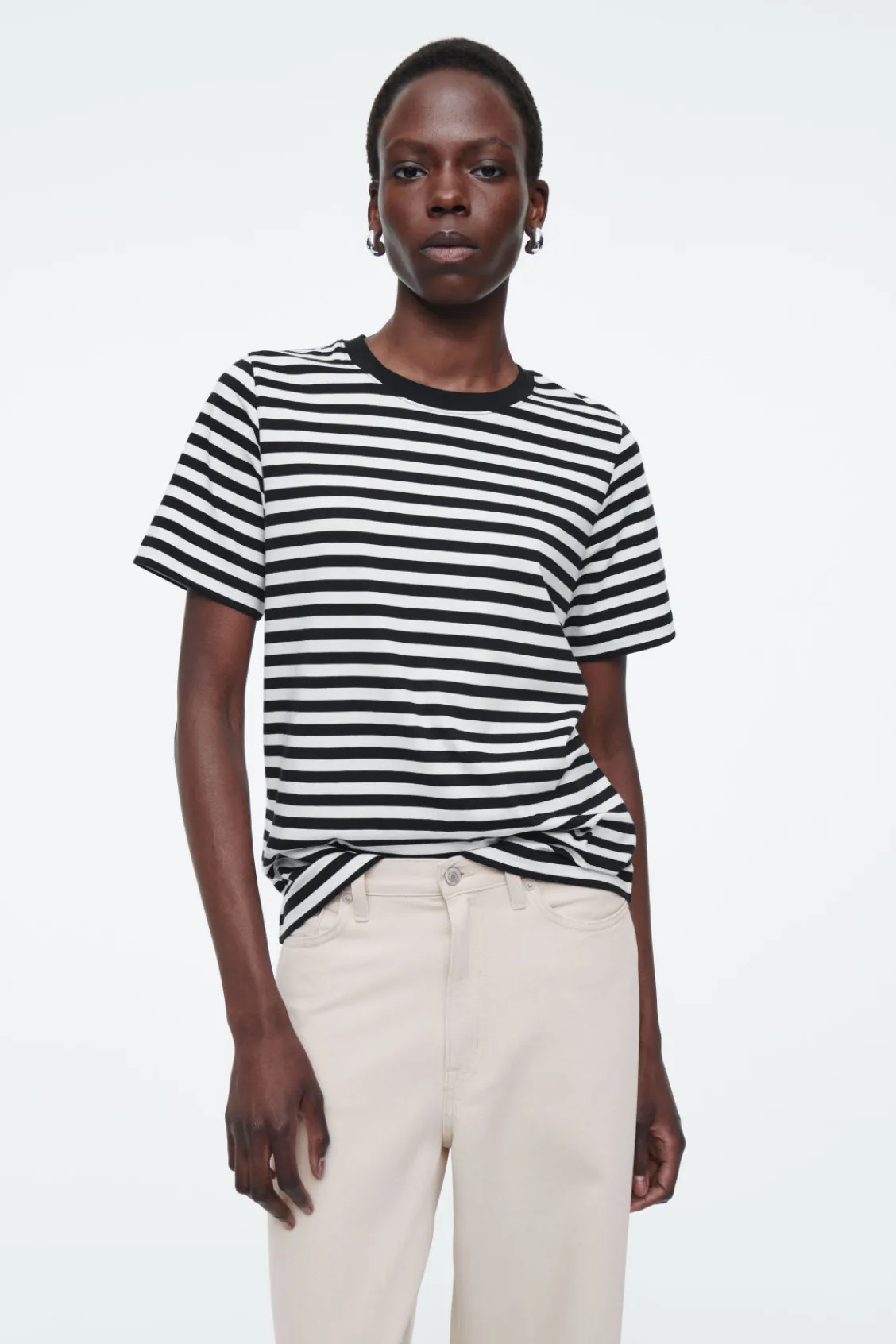 COS 24/7 REGULAR T-SHIRT BLACK / WHITE / STRIPED Best