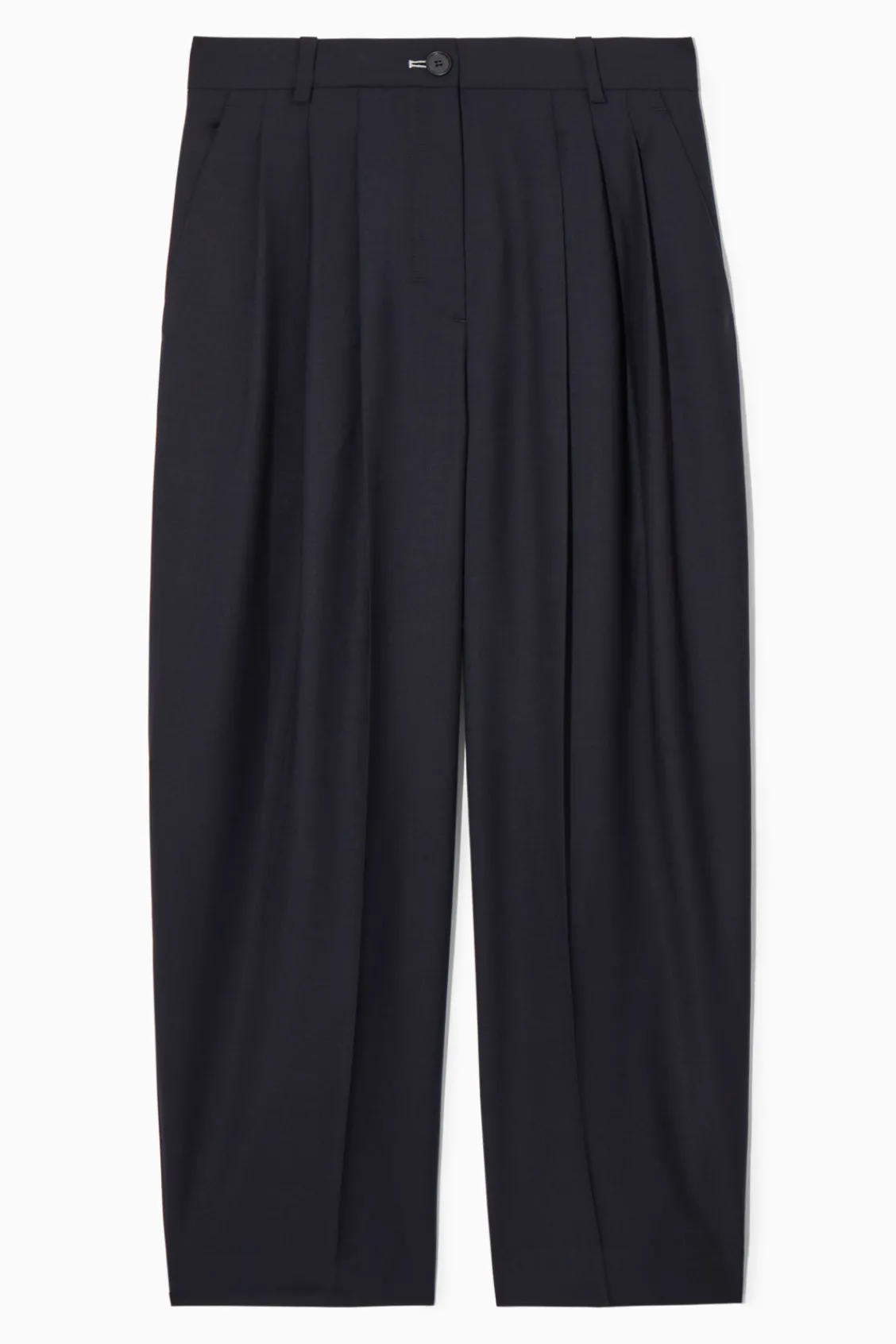 COS REGULAR WOOL BARREL-LEG PANTS NAVY Fashion