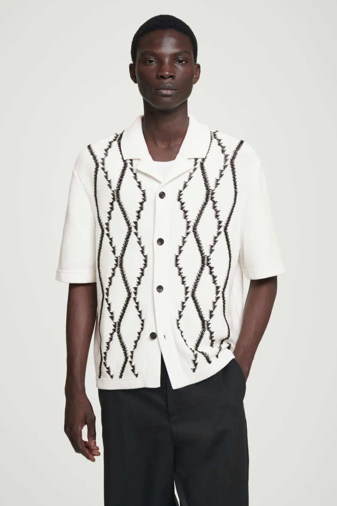 COS RELAXED ABSTRACT ARGYLE-KNIT SHIRT WHITE Cheap