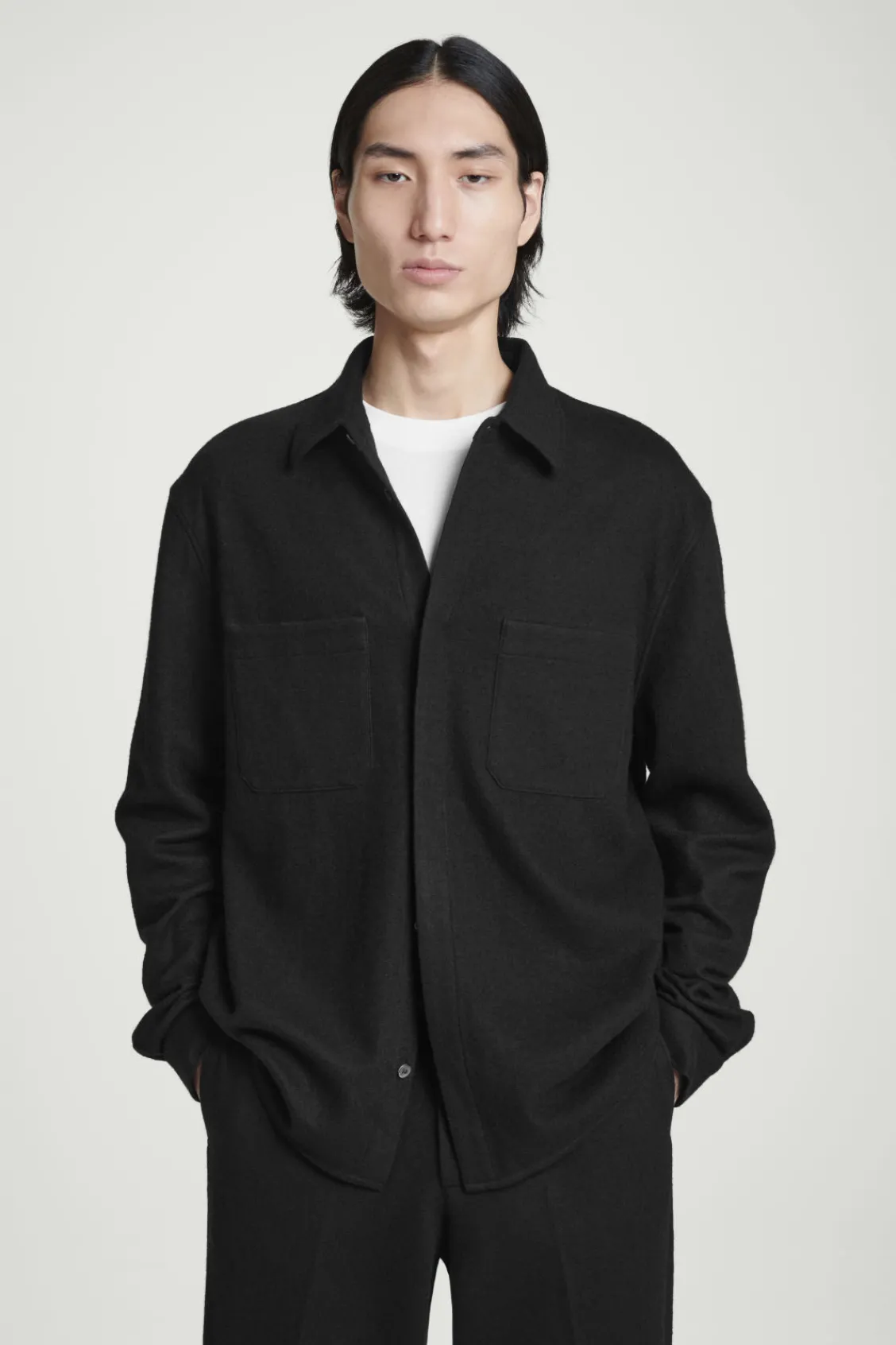 COS RELAXED BOILED-WOOL OVERSHIRT BLACK Outlet