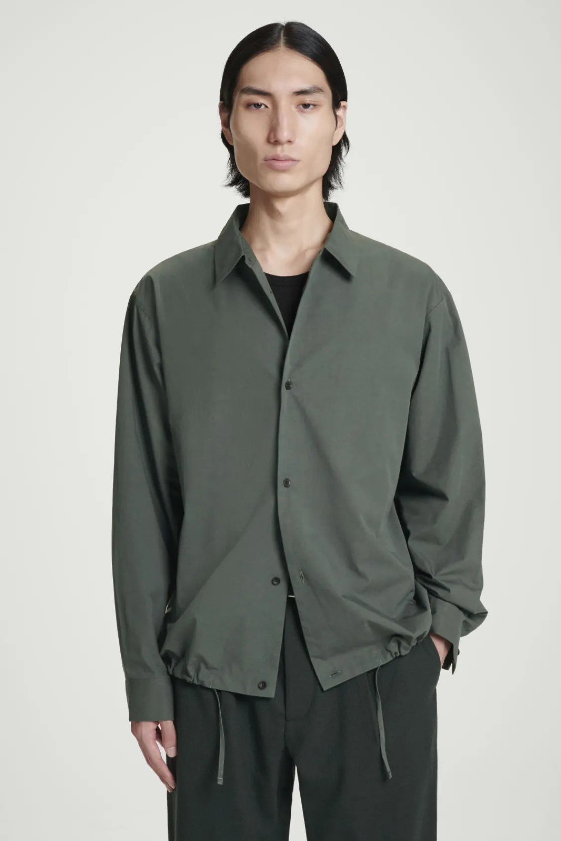 COS RELAXED DRAWSTRING COTTON SHIRT DARK GREEN Hot