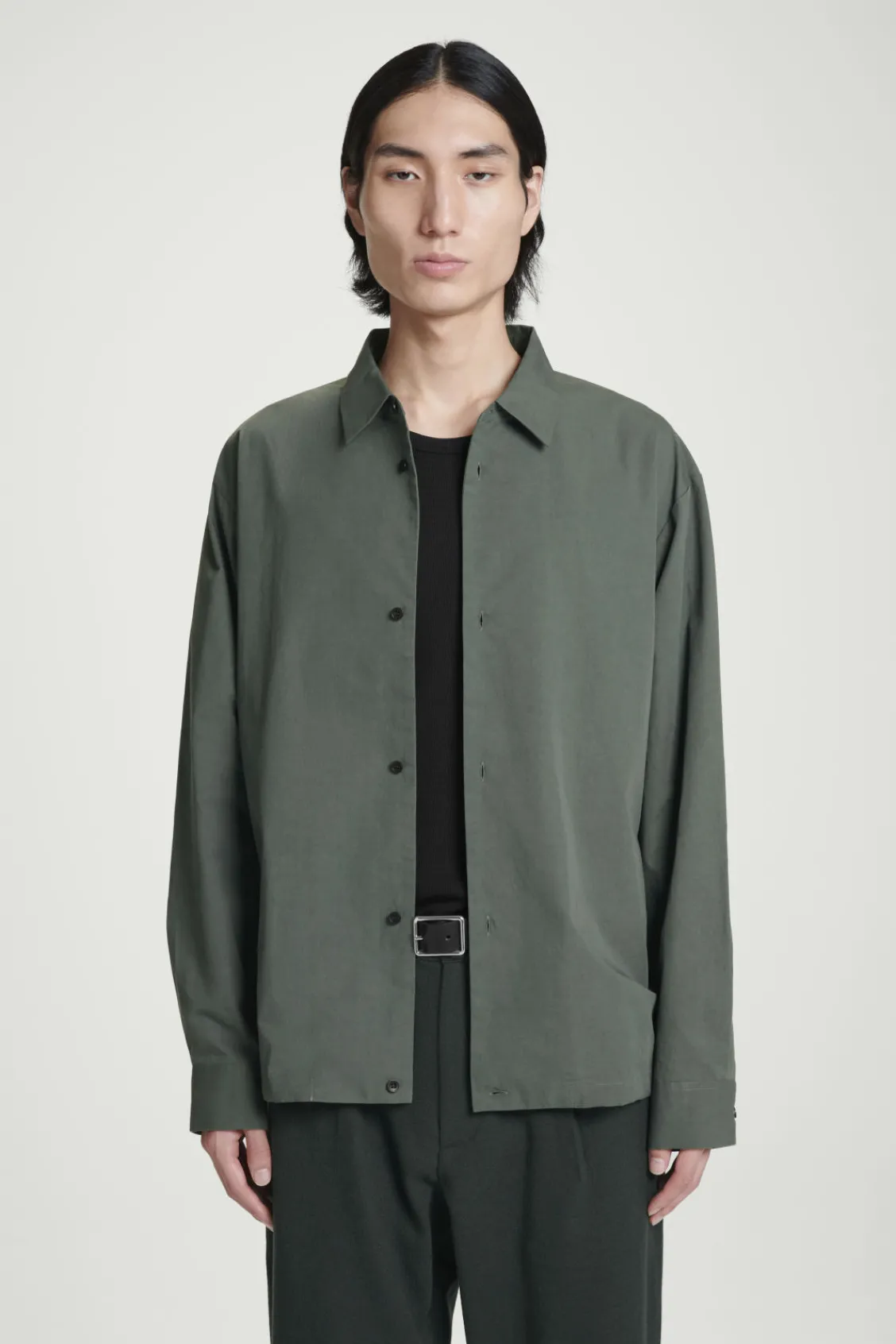 COS RELAXED DRAWSTRING COTTON SHIRT DARK GREEN Hot