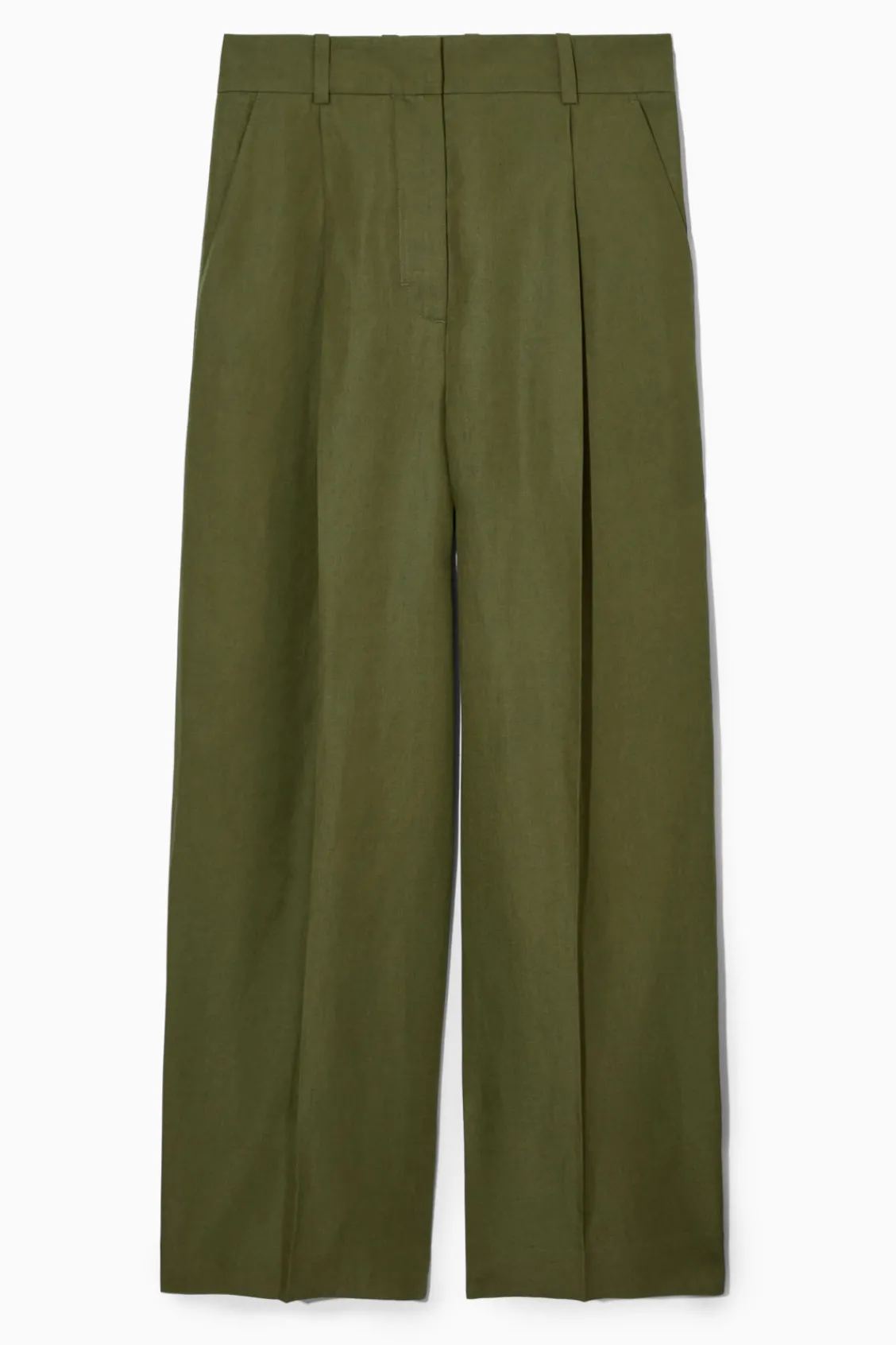 COS RELAXED LINEN-BLEND WIDE-LEG PANTS DARK KHAKI Cheap