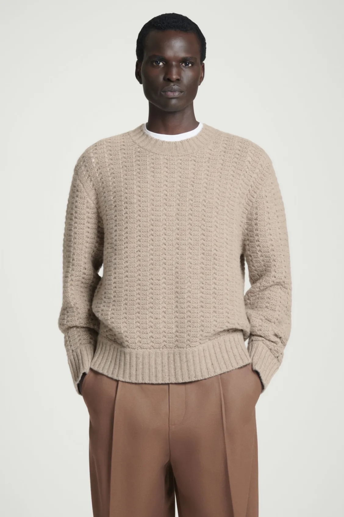 COS RELAXED POINTELLE-KNIT PURE CASHMERE SWEATER MOLE Sale