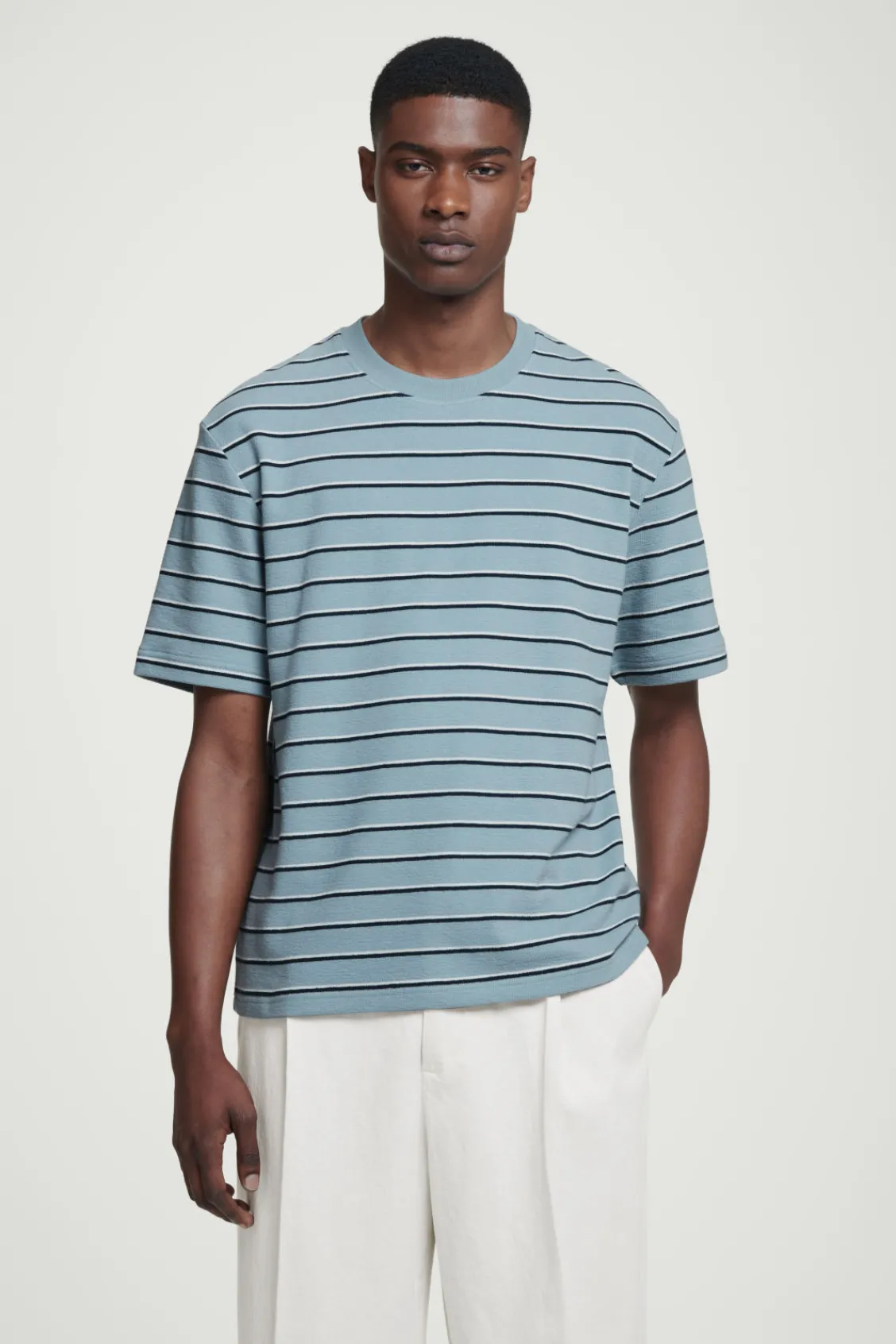 COS RELAXED STRIPED COTTON-BOUCLÉ T-SHIRT BLUE / STRIPED Fashion