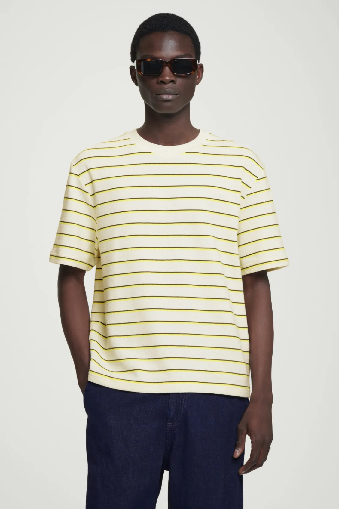 COS RELAXED STRIPED COTTON-BOUCLÉ T-SHIRT YELLOW / STRIPED Flash Sale