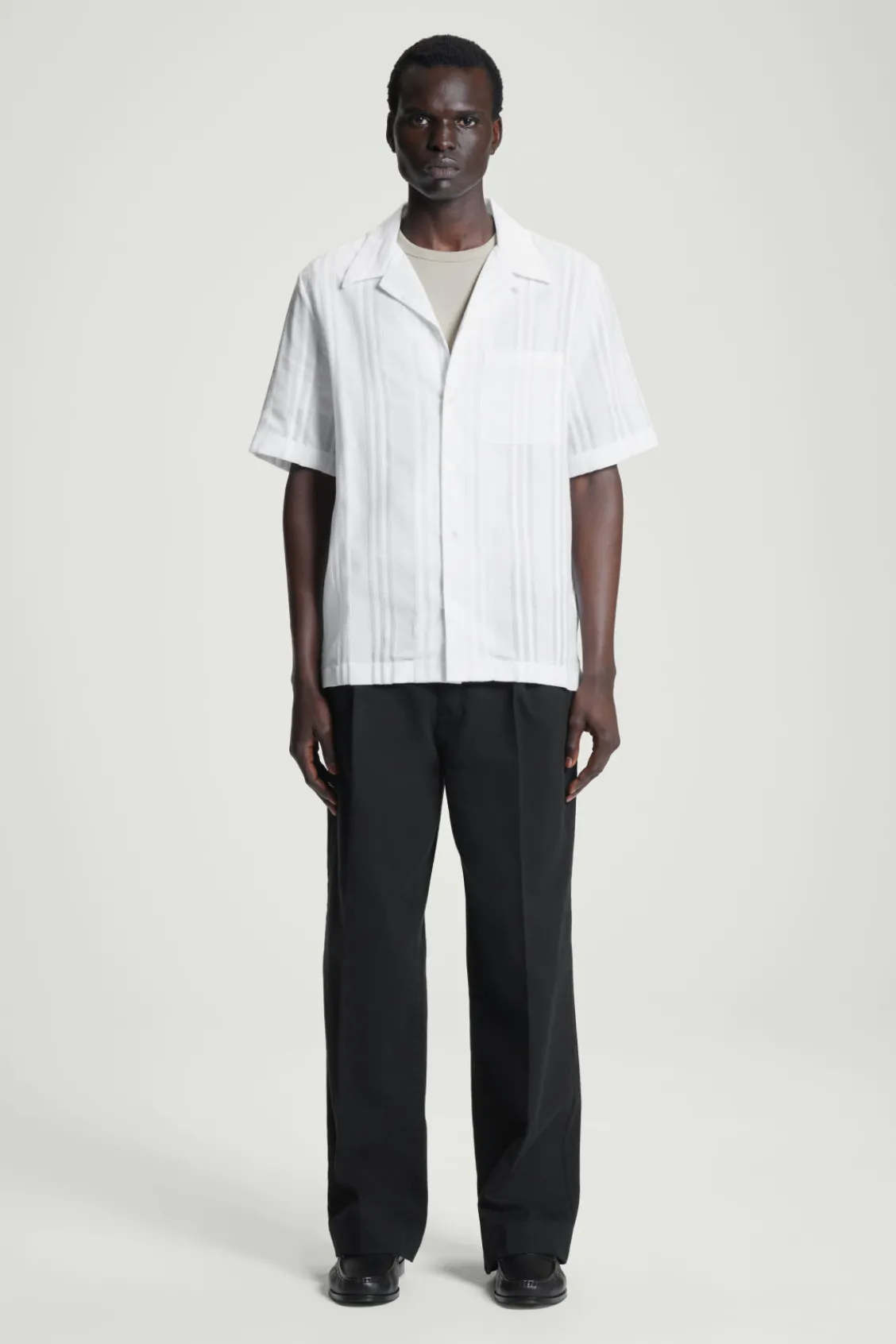 COS RELAXED STRIPE-JACQUARD COTTON SHORT-SLEEVED SHIRT WHITE Best