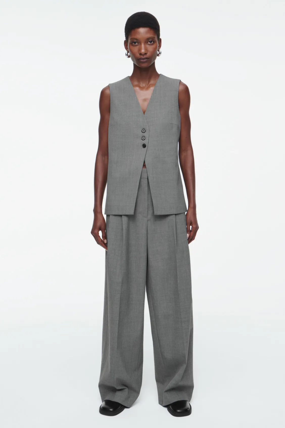 COS RELAXED TWILL WIDE-LEG PANTS GRAY Discount