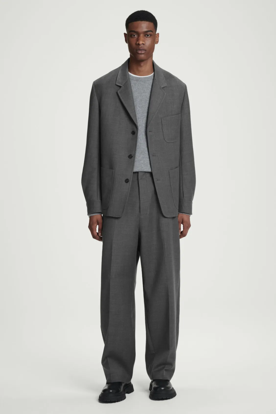 COS RELAXED UNSTRUCTURED MERINO WOOL-BLEND BLAZER GRAY Clearance