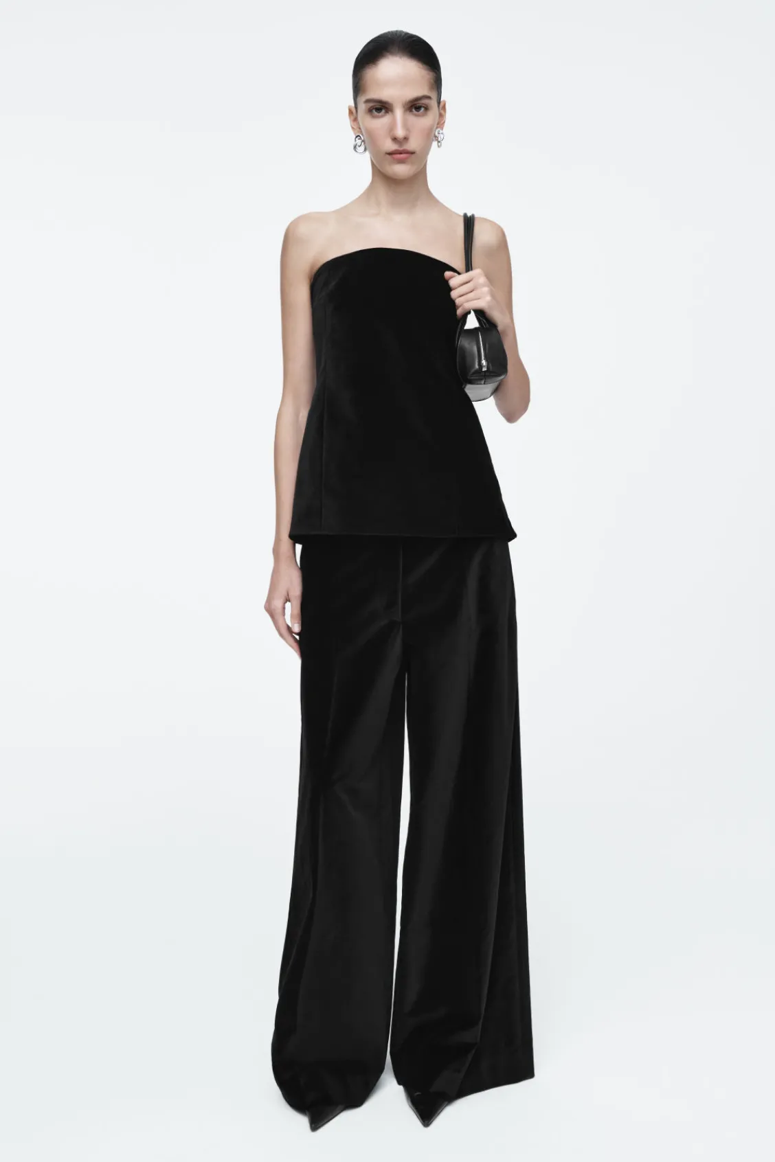 COS RELAXED VELVET WIDE-LEG PANTS BLACK Online