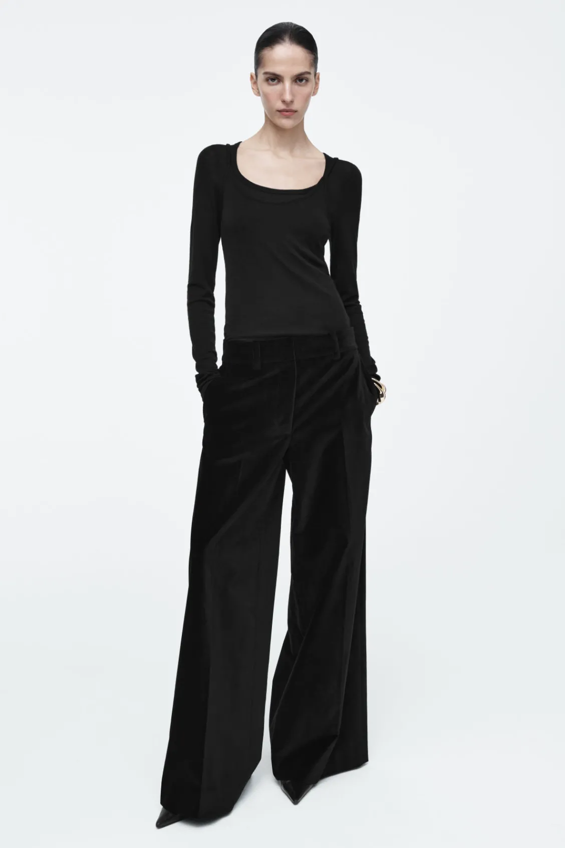 COS RELAXED VELVET WIDE-LEG PANTS BLACK Online