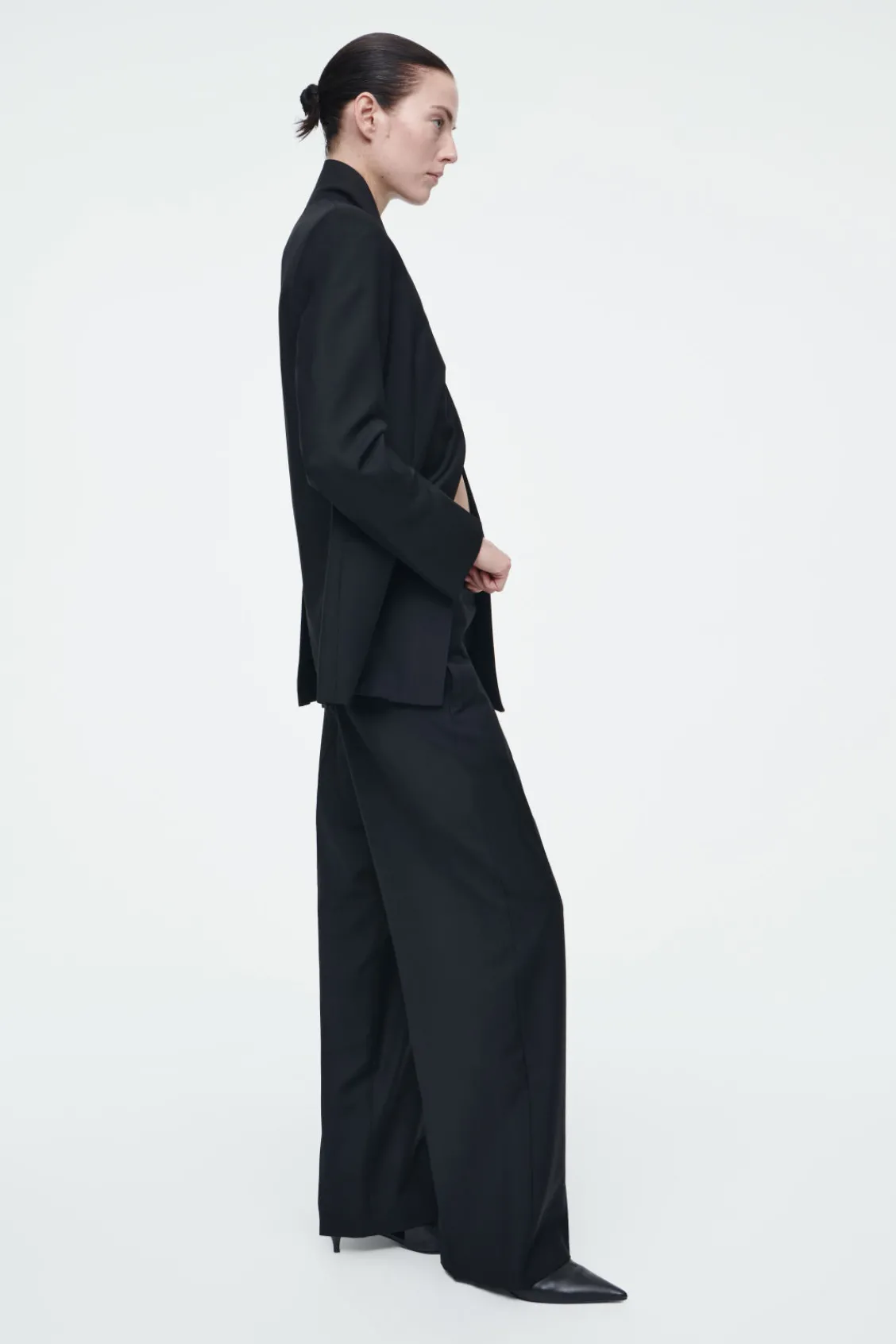 COS RELAXED WOOL BARREL-LEG PANTS BLACK Online