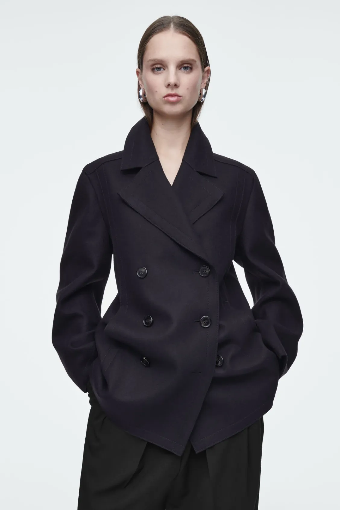 COS RELAXED WOOL PEA COAT NAVY Fashion