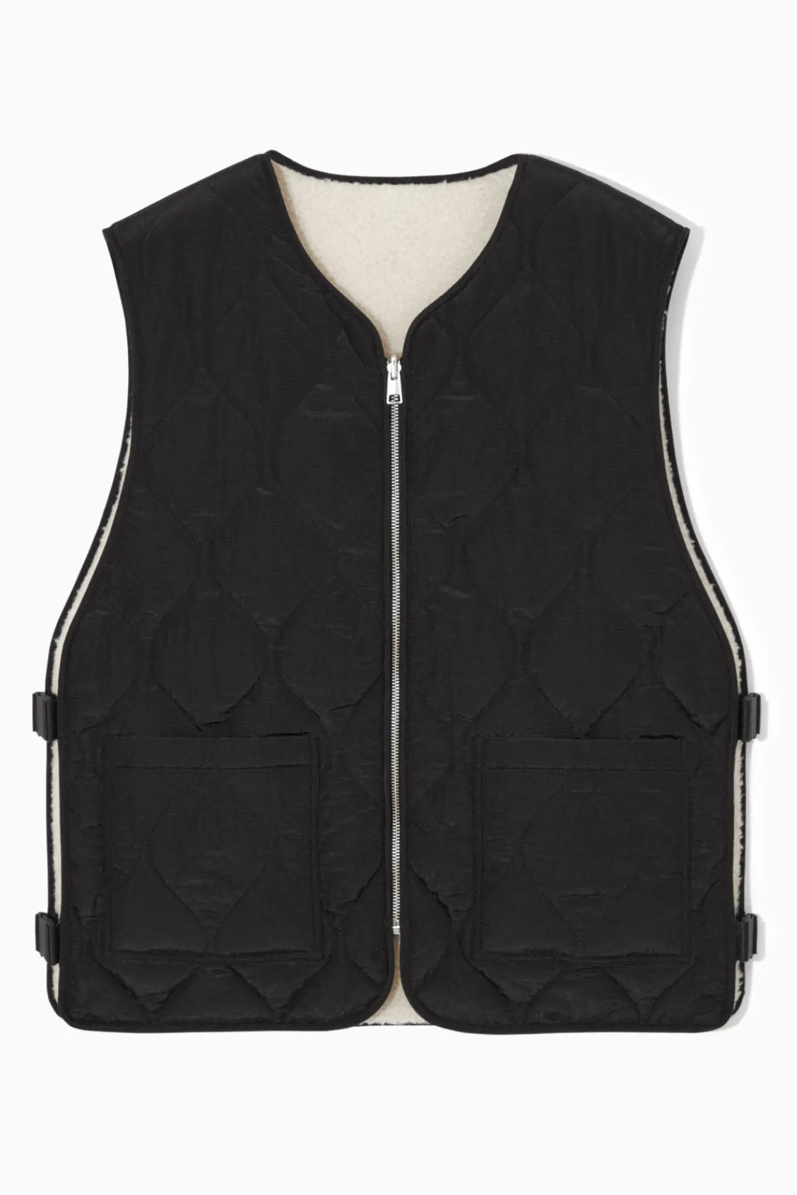 COS REVERSIBLE FLEECE-LINED UTILITY VEST BLACK New