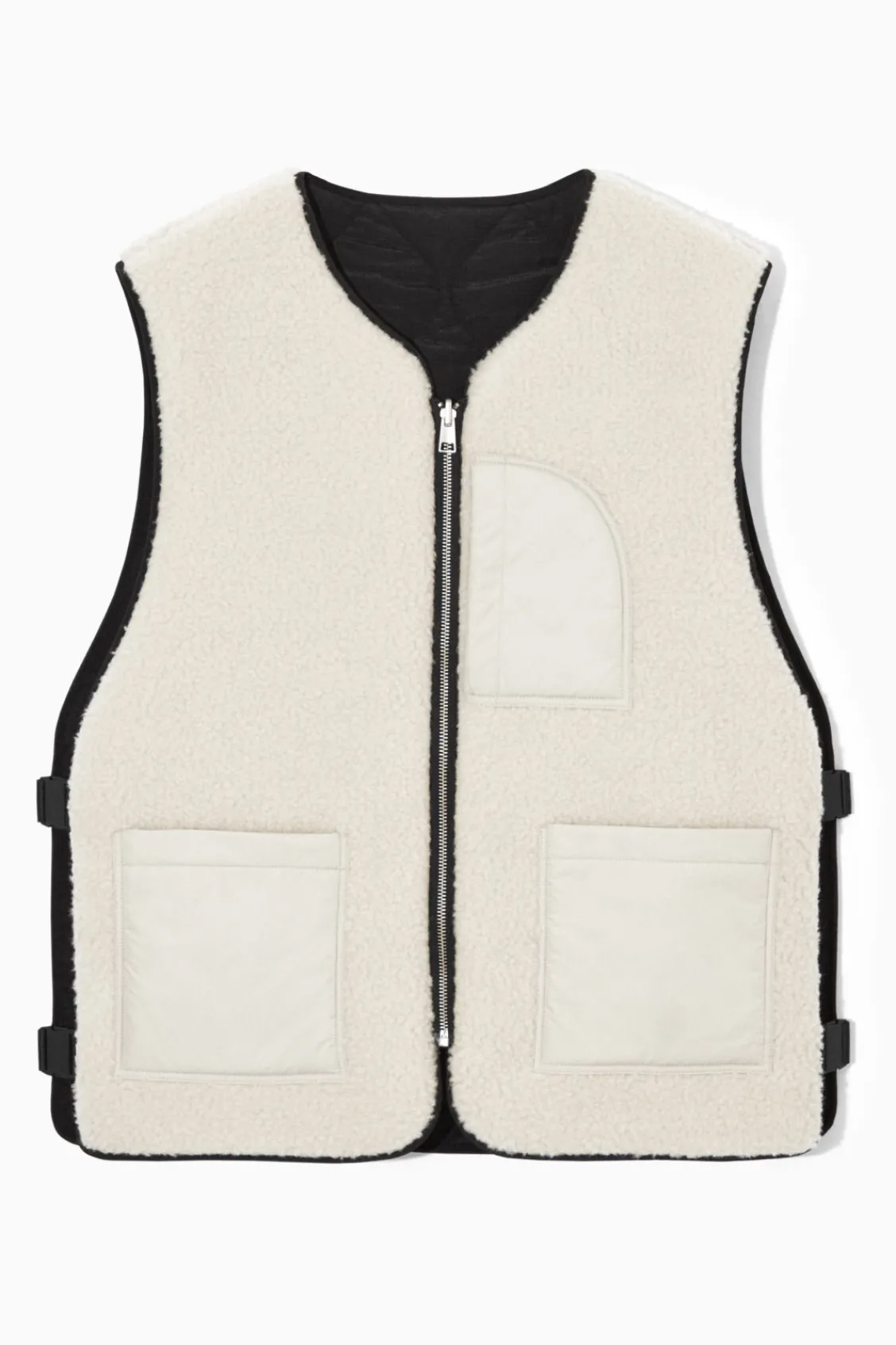 COS REVERSIBLE FLEECE-LINED UTILITY VEST BLACK New