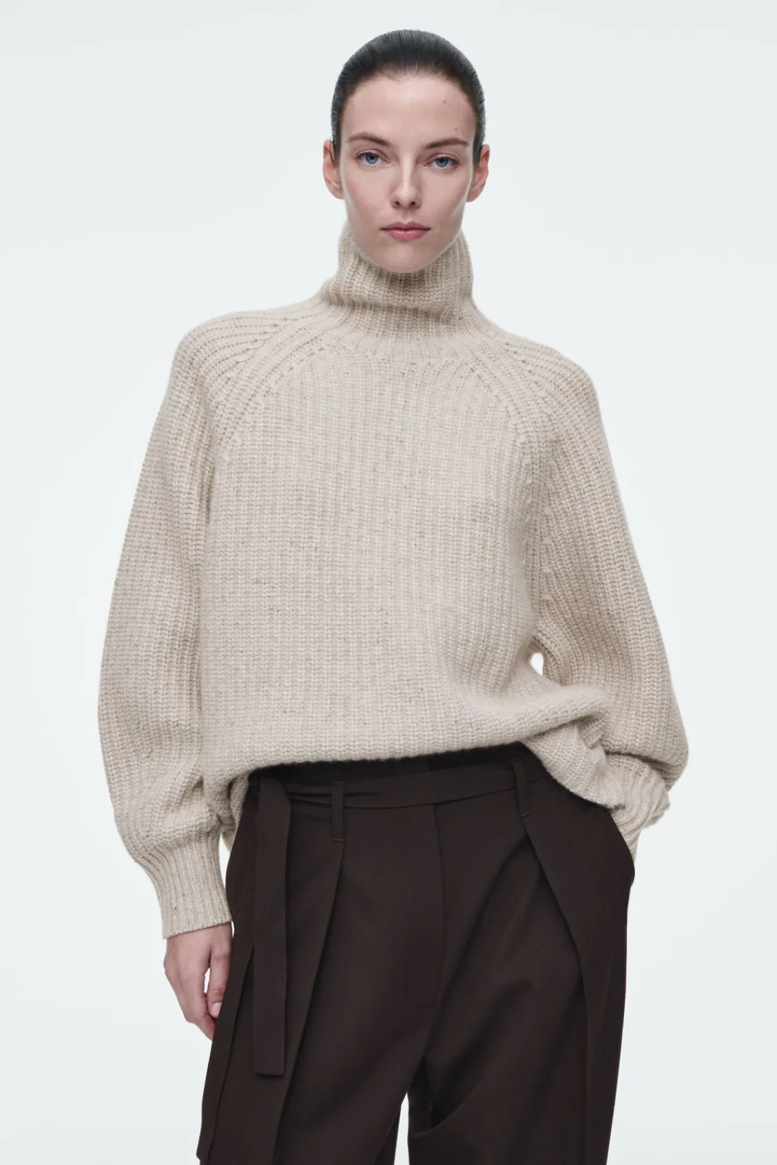 COS RIBBED CASHMERE-BLEND FUNNEL-NECK SWEATER BEIGE MÉLANGE Best