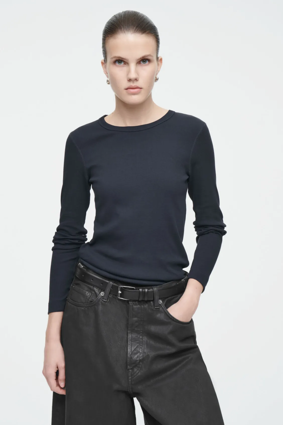 COS RIBBED JERSEY LONG-SLEEVED TOP NAVY Fashion