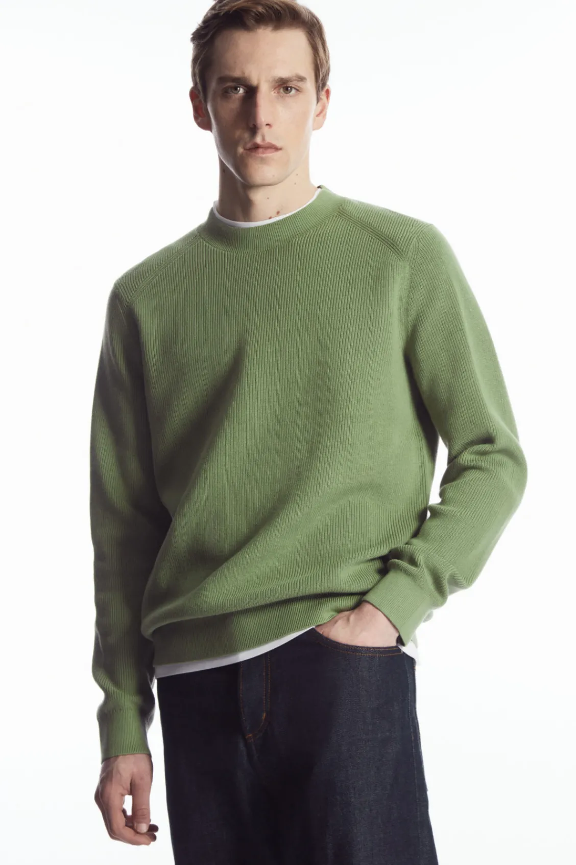 COS RIBBED-KNIT SWEATER KHAKI GREEN Clearance