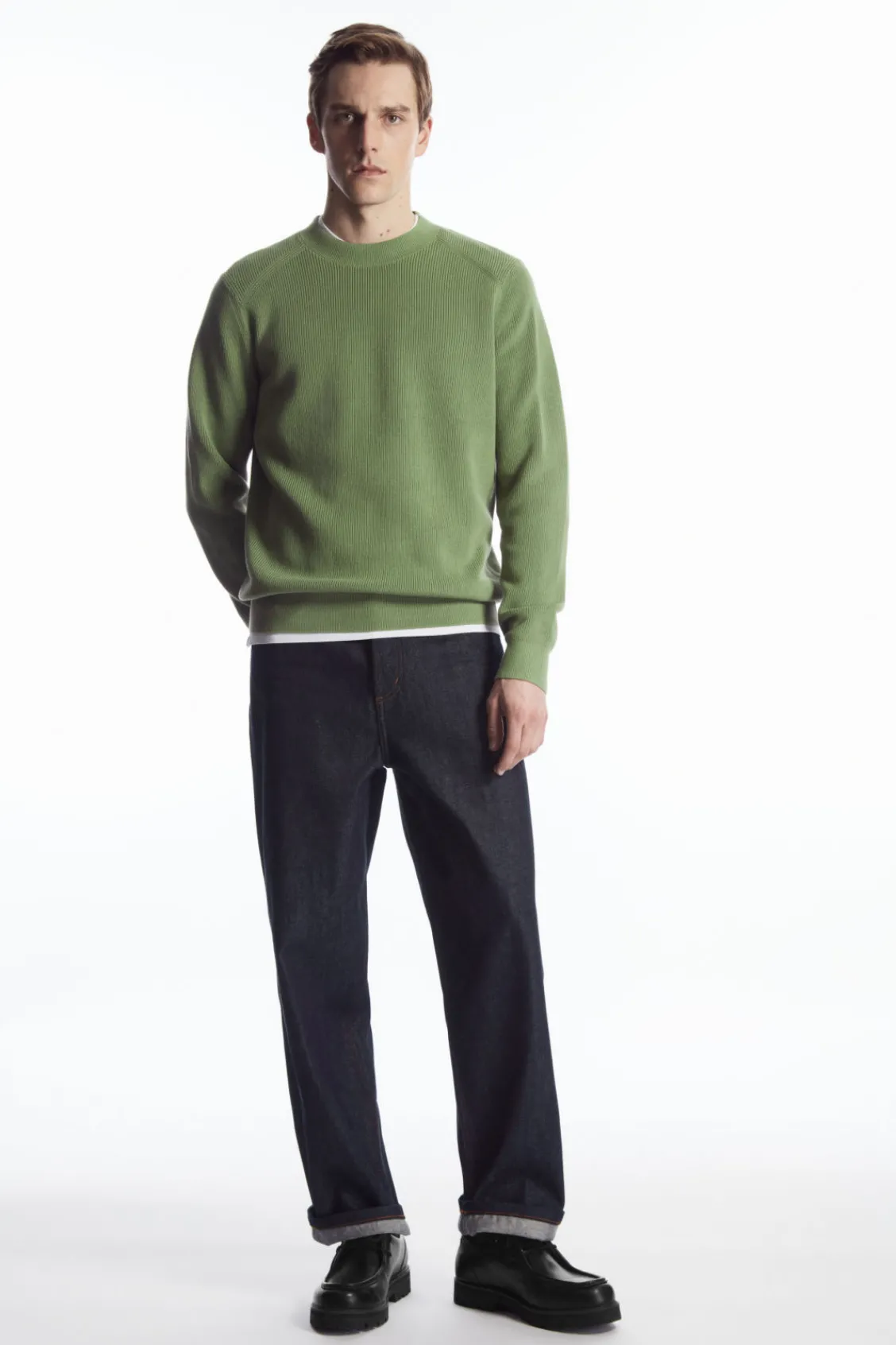 COS RIBBED-KNIT SWEATER KHAKI GREEN Clearance