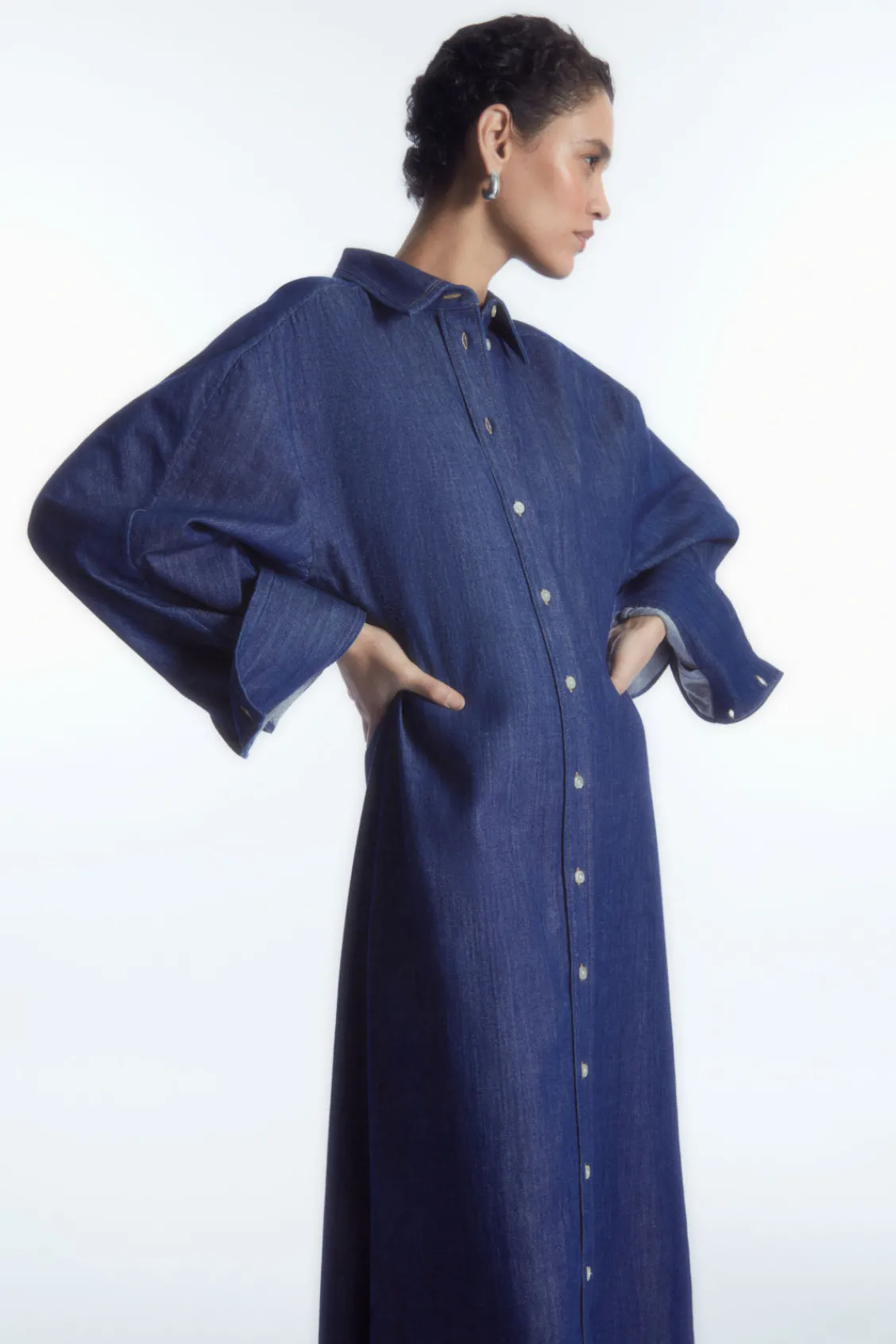 COS ROUNDED DENIM SHIRT DRESS BLUE Flash Sale