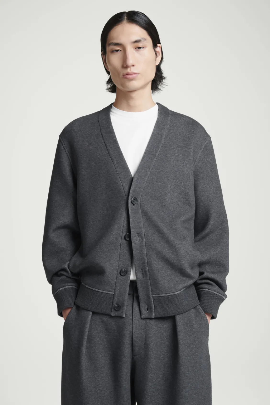 COS SCUBA-JERSEY V-NECK CARDIGAN GRAY Clearance