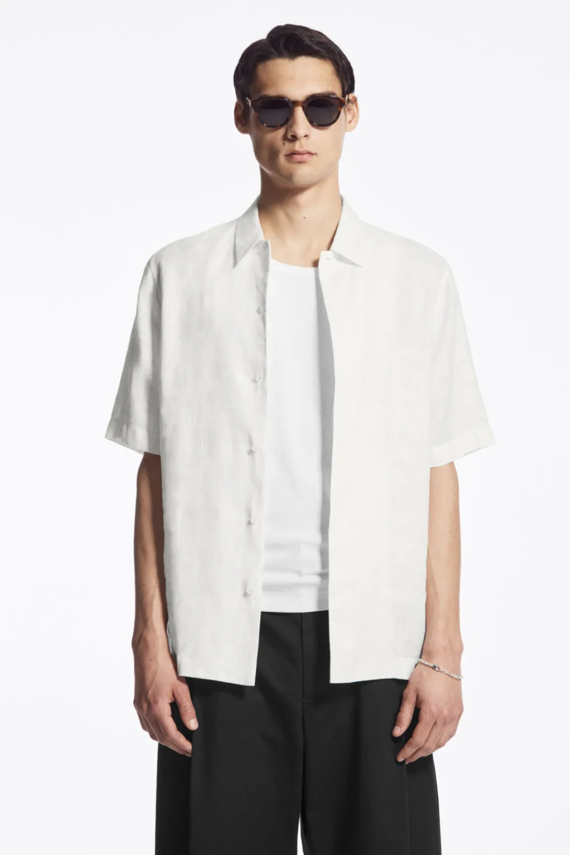 COS SHORT-SLEEVED LINEN SHIRT WHITE Flash Sale