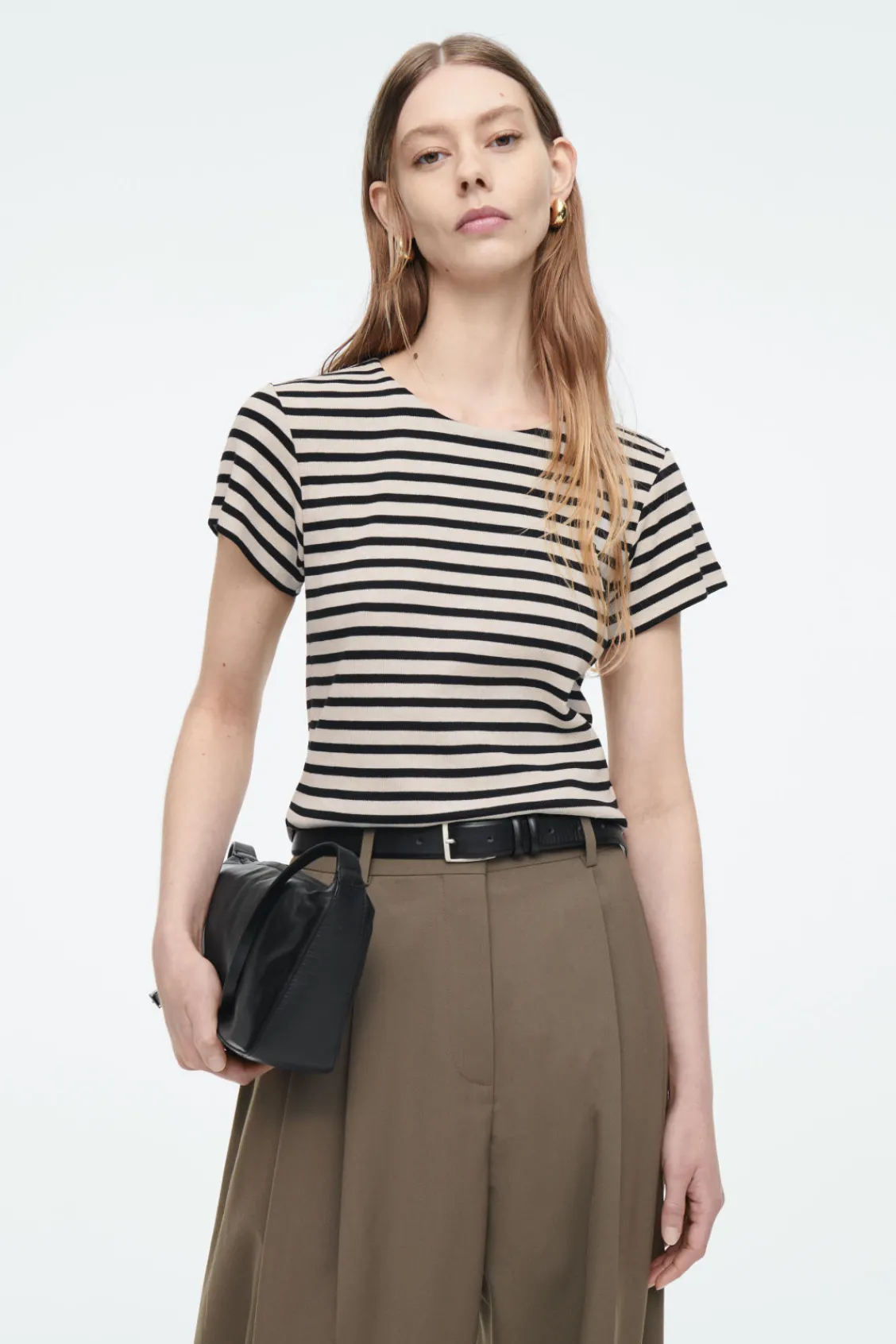 COS SHRUNKEN SLIM RIBBED T-SHIRT CREAM / STRIPED Store